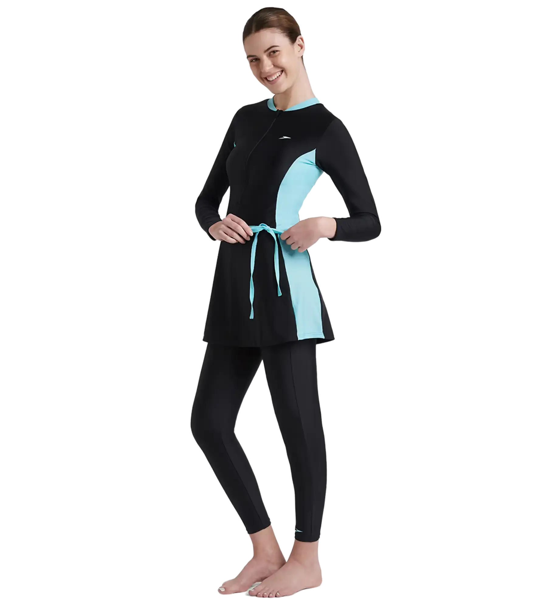 Women's Endurance 10 Two Piece Full Body Suit Swimwear - Black & Marine Blue - Image 4