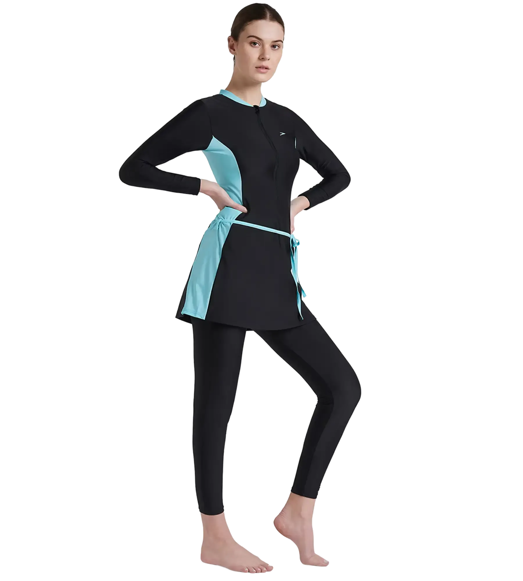 Women's Endurance 10 Two Piece Full Body Suit Swimwear - Black & Marine Blue - Image 5