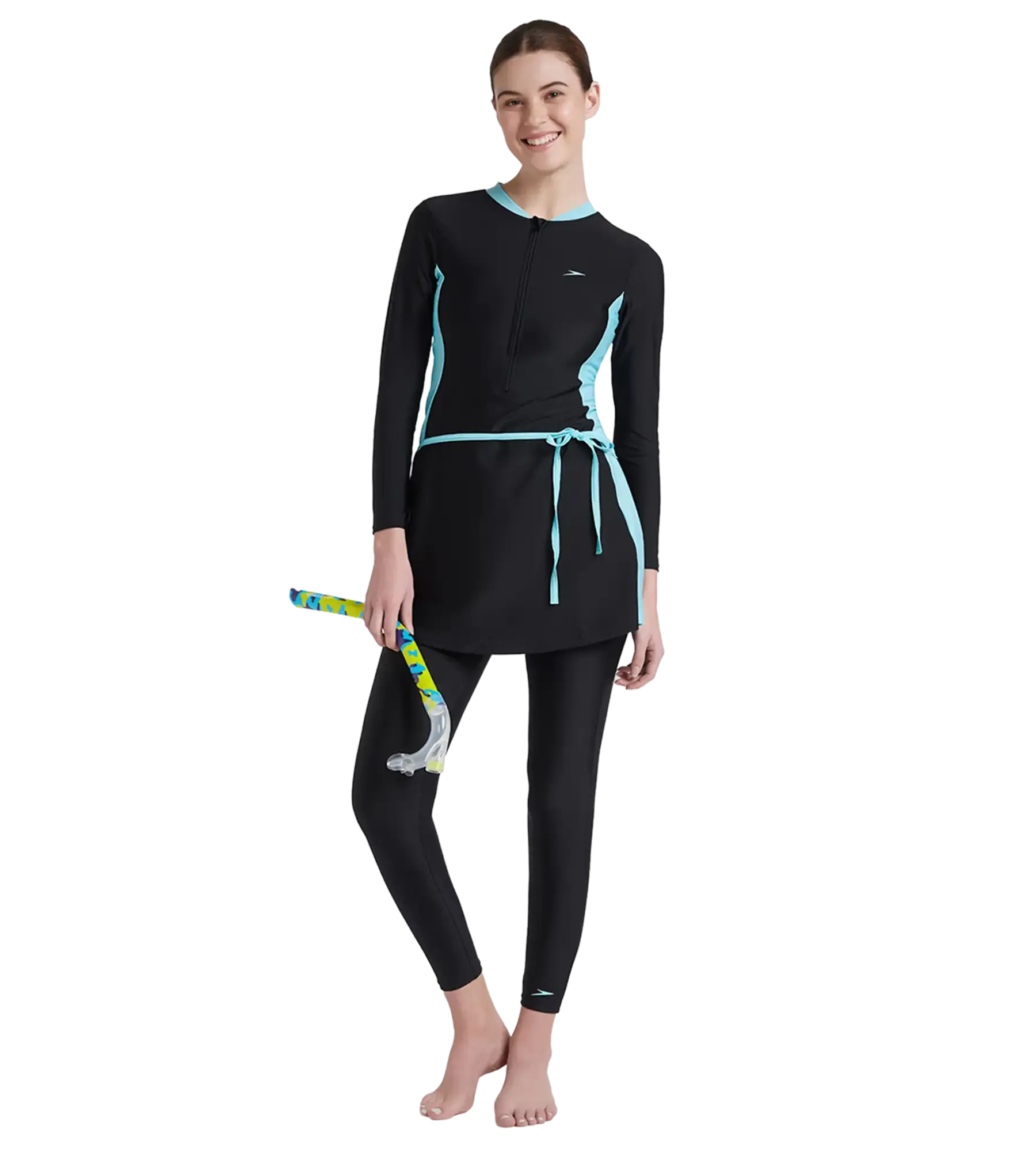 Women's Endurance 10 Two Piece Full Body Suit Swimwear - Black & Marine Blue - Image 7