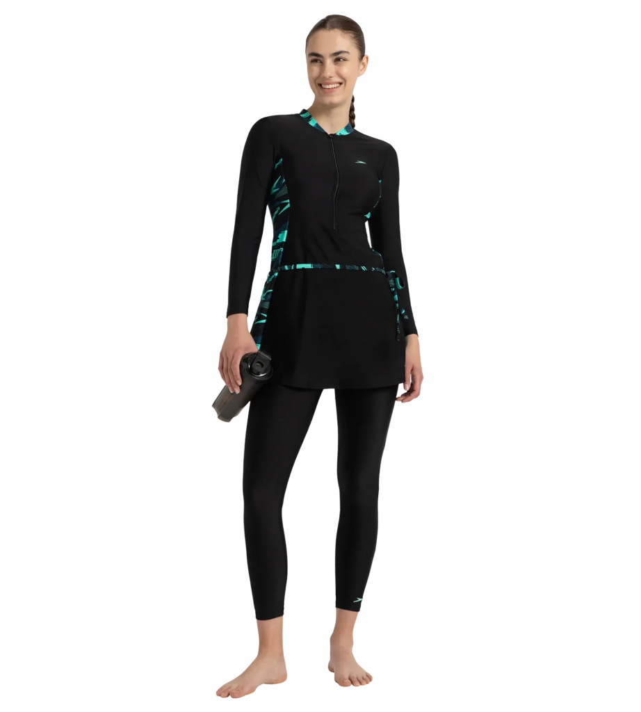 Women's Endurance10 Two Piece Closedback Full Body Suit - Black. Dark Teal & Arctic Glass