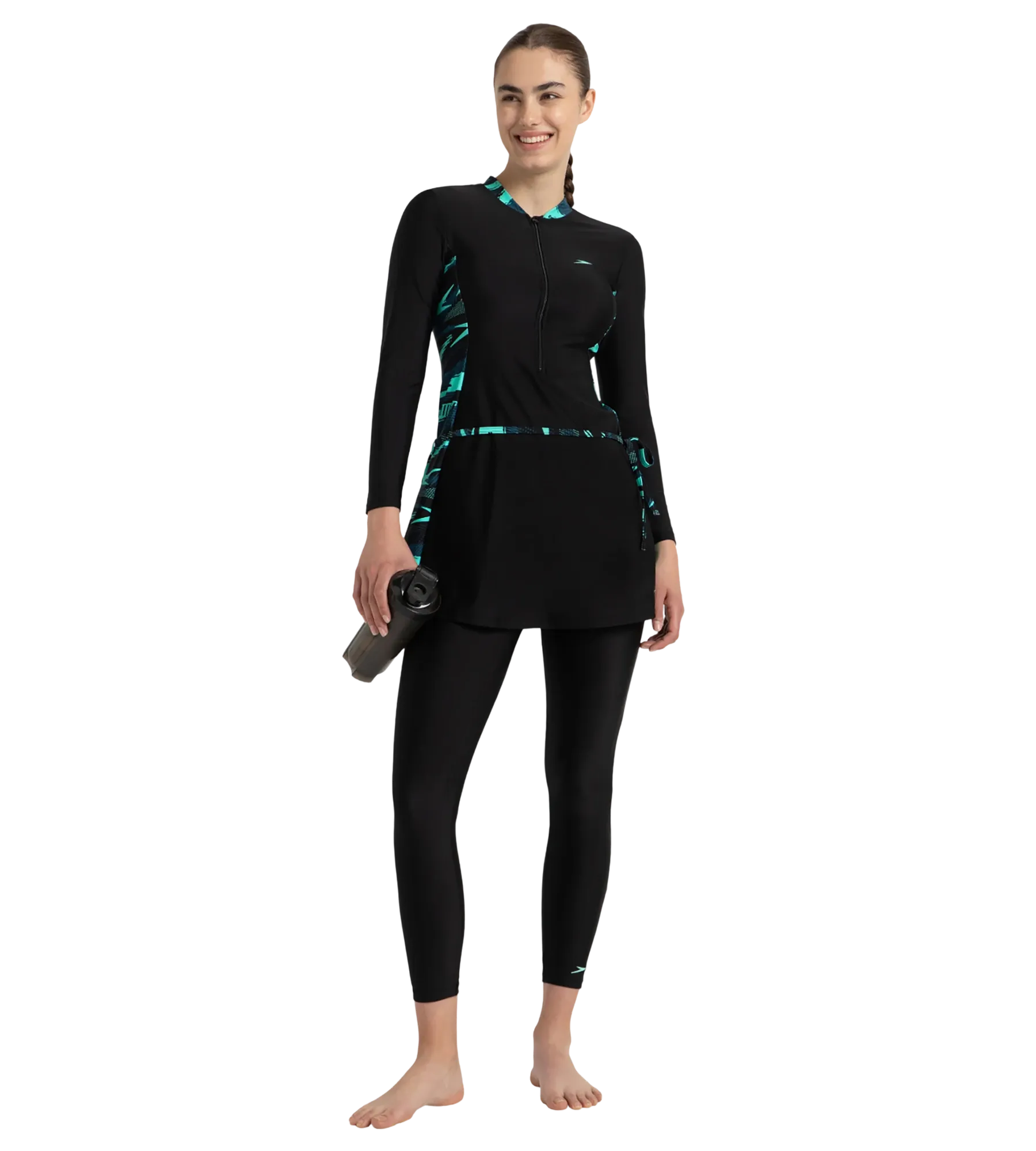 Women's Endurance10 Two Piece Closedback Full Body Suit - Black. Dark Teal & Arctic Glass