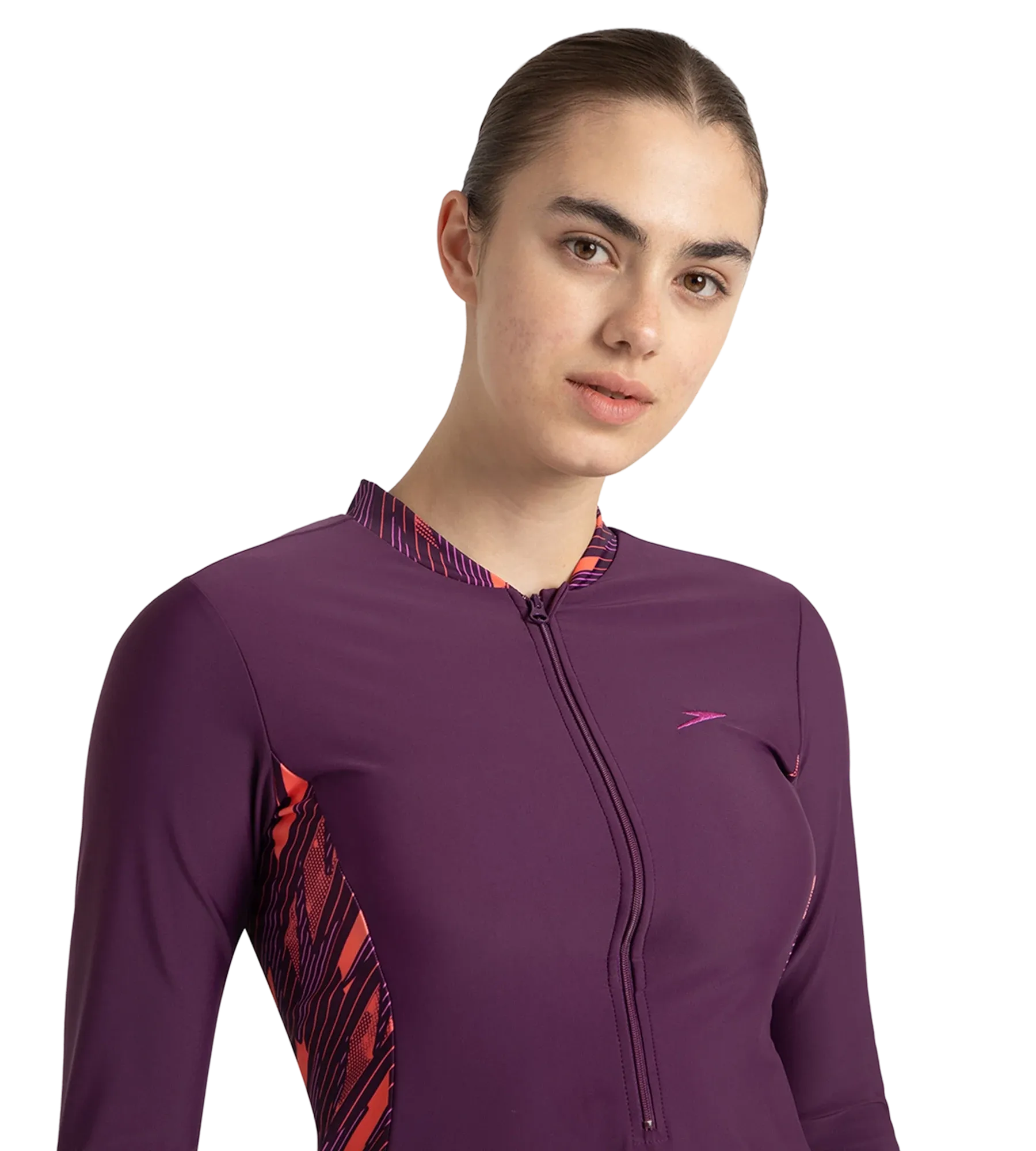 Women's Enduraflex Two Piece Closedback Full Body Suit - Plum Dandy. Coral Sands & Neon Violet - Image 9
