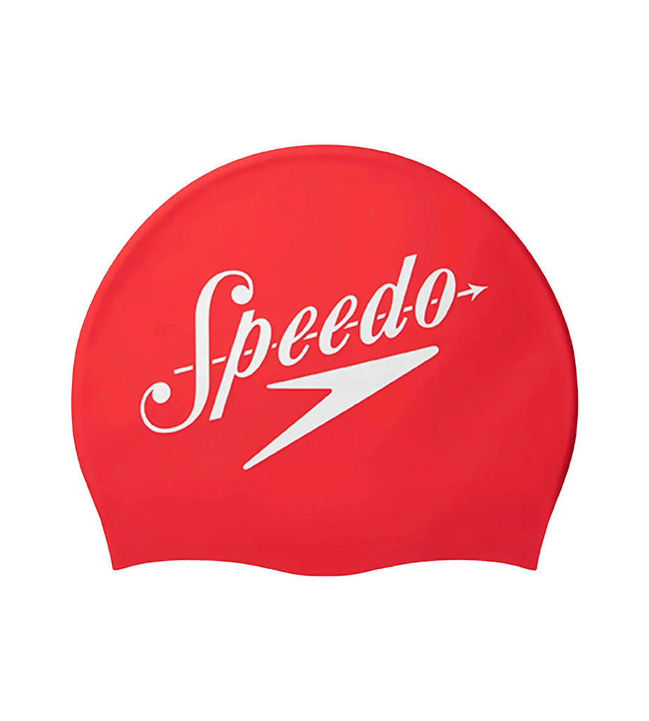 Unisex Logo Printed Silicone Swim Cap For Men and Women - Red & White