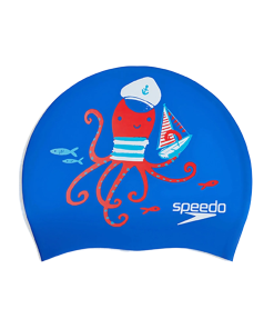 Unisex Kids Octopus Slogan Print Swim Cap For Boys and Girls - Blue & Red