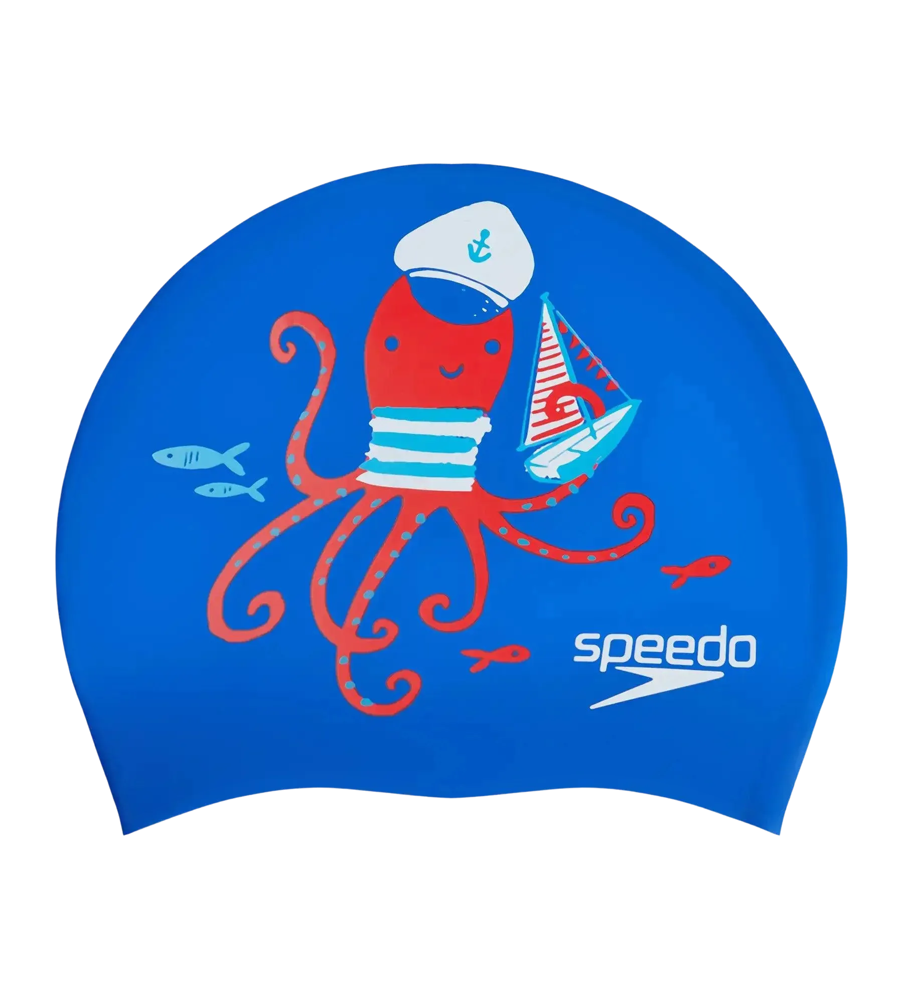 Unisex Kids Octopus Slogan Print Swim Cap For Boys and Girls - Blue & Red - Image 2