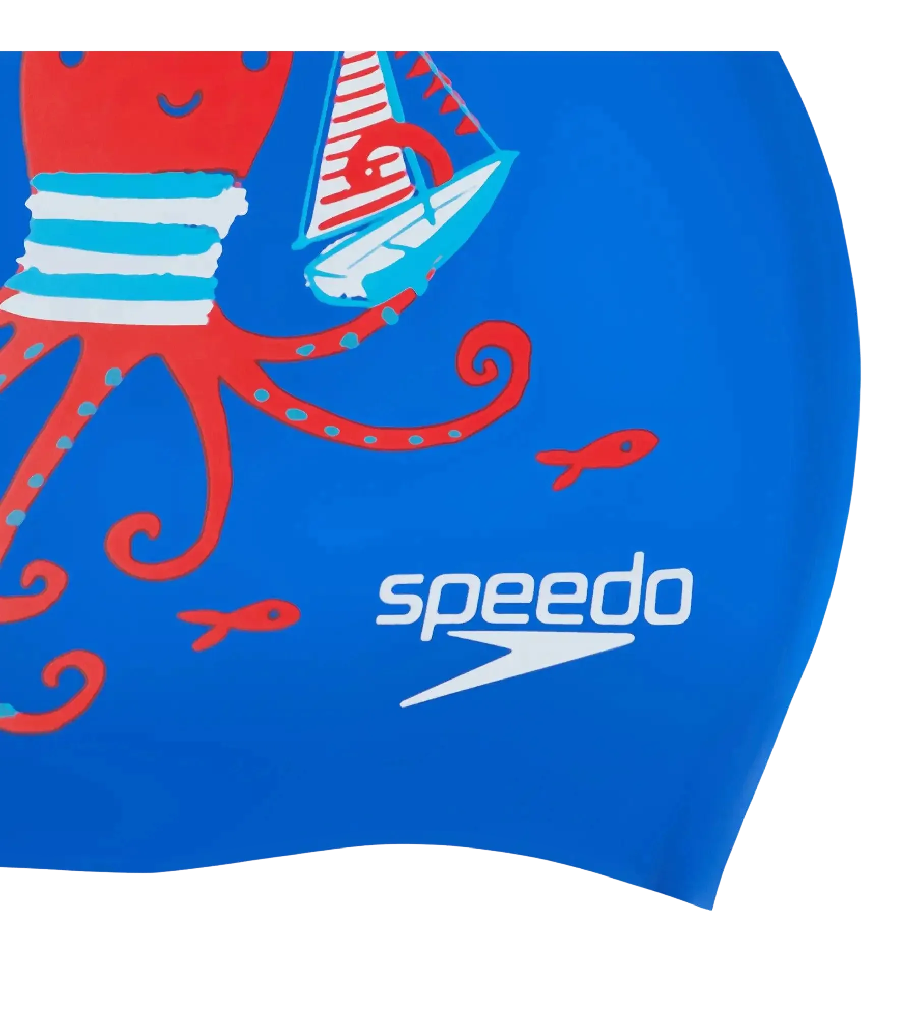Unisex Kids Octopus Slogan Print Swim Cap For Boys and Girls - Blue & Red - Image 4