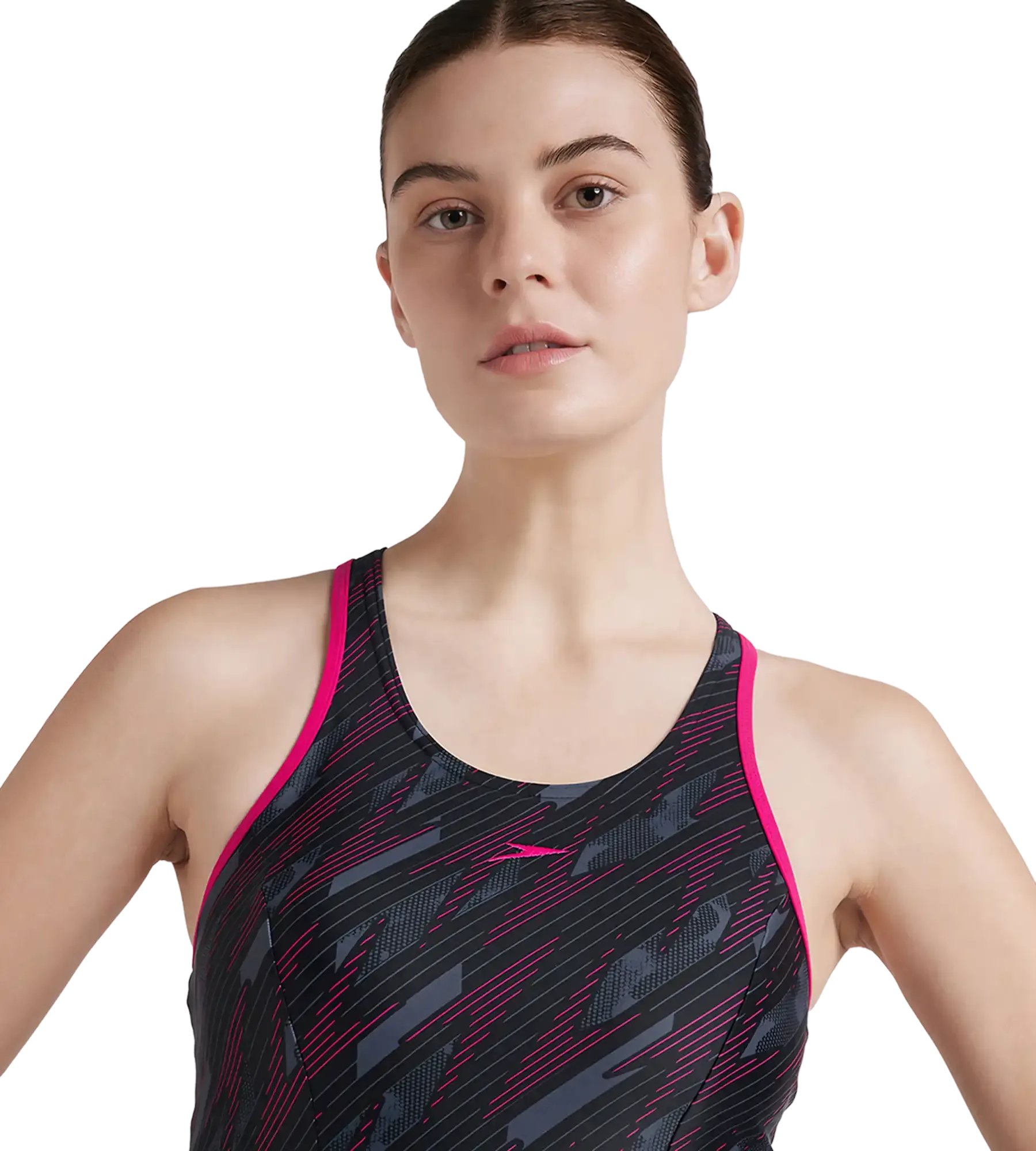 Women's Endurance 10 Hyperboom Printed Racerback Swimdress With Boyleg - Black & Electric Pink - Image 9
