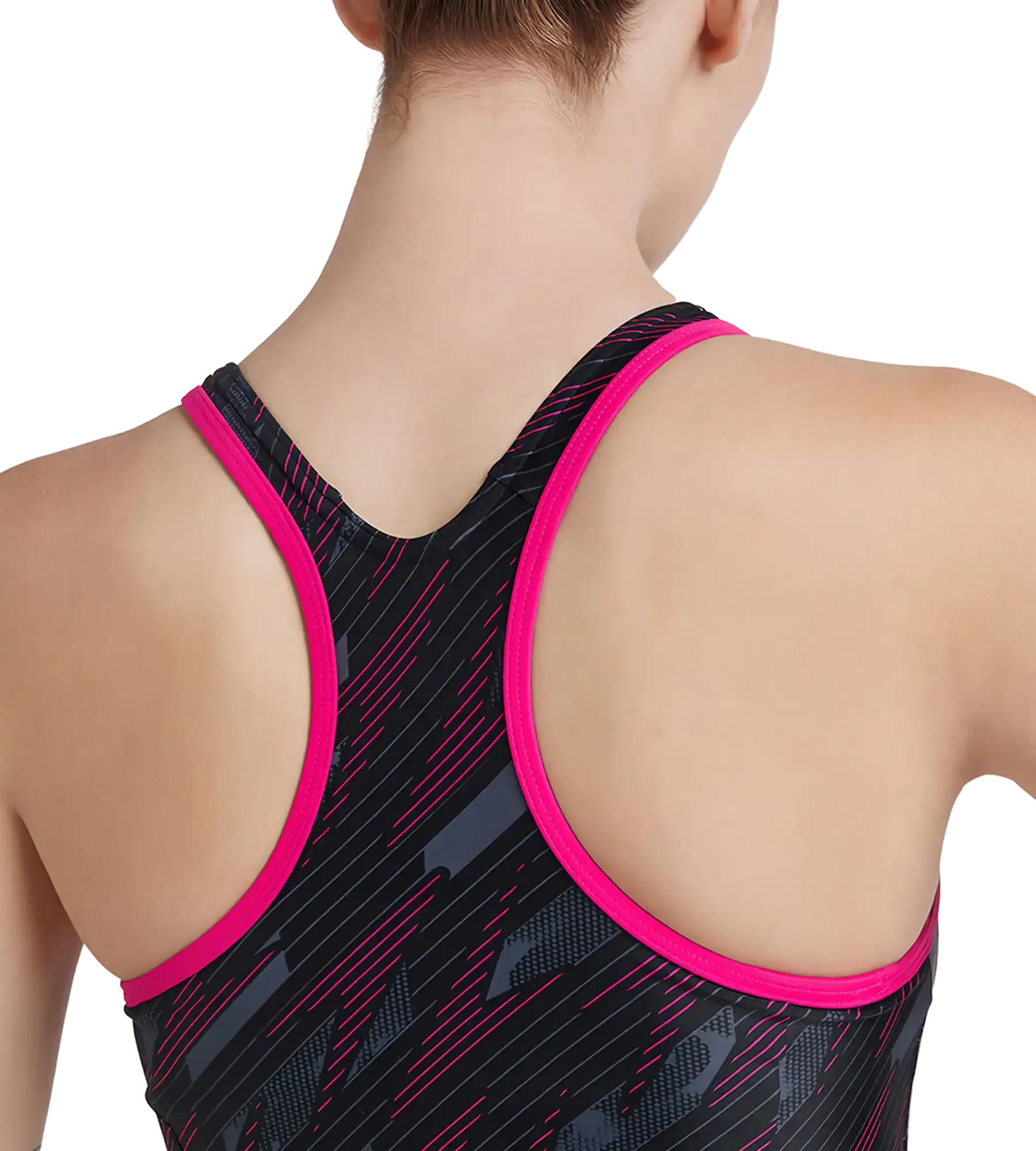Women's Endurance 10 Hyperboom Printed Racerback Swimdress With Boyleg - Black & Electric Pink - Image 10