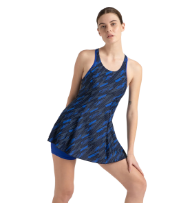 Women's Endurance 10 Hyperboom Printed Racerback Swimdress With Boyleg - True Navy & True cobalt