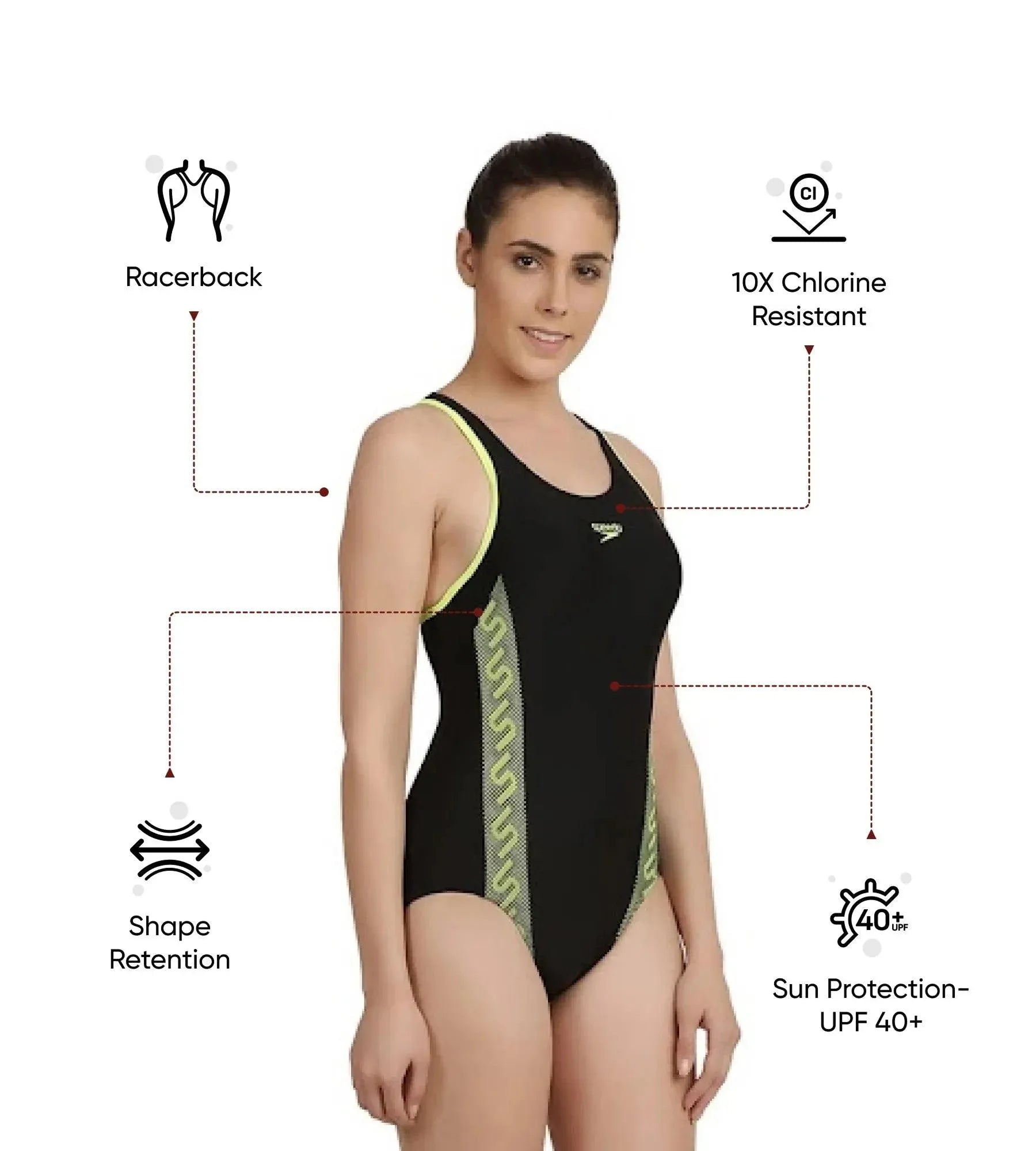 Women's Endurance 10 Monogram Racerback One Piece Swimwear - Black & Fluo Yellow - Image 2