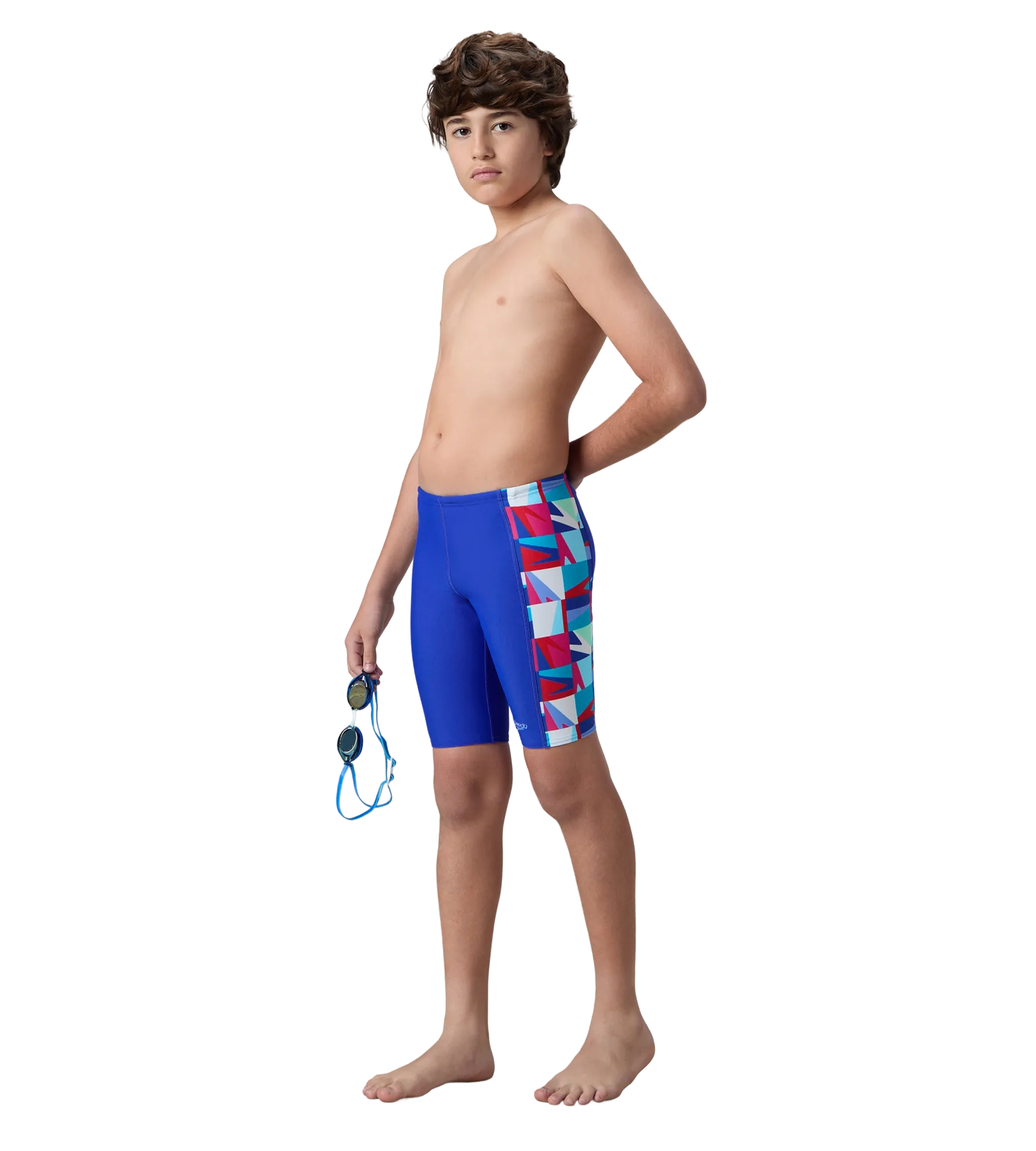 Boy's Endurabrite Side Panel Print Jammer - Deep Saffire & Periwinkle Blue - Image 6