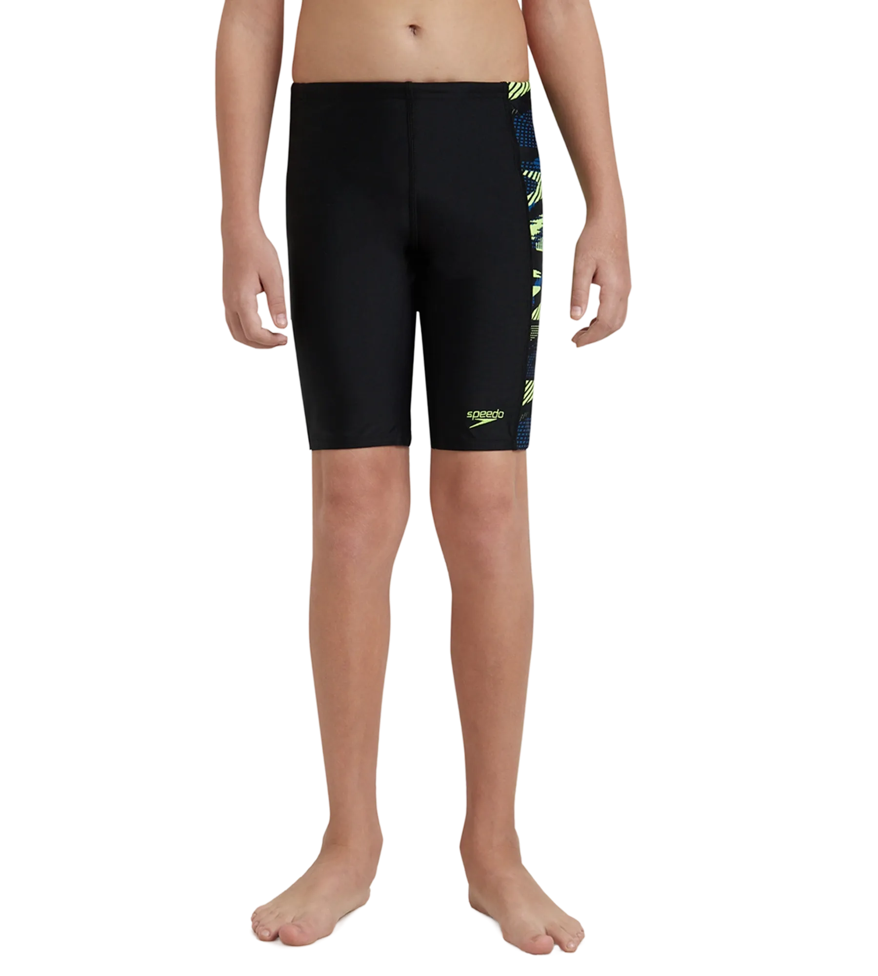 Boy's Endurance10 Side Panel Hyperboom Print Jammer - Black. Turkish Sea & Hyper Yellow - Image 2