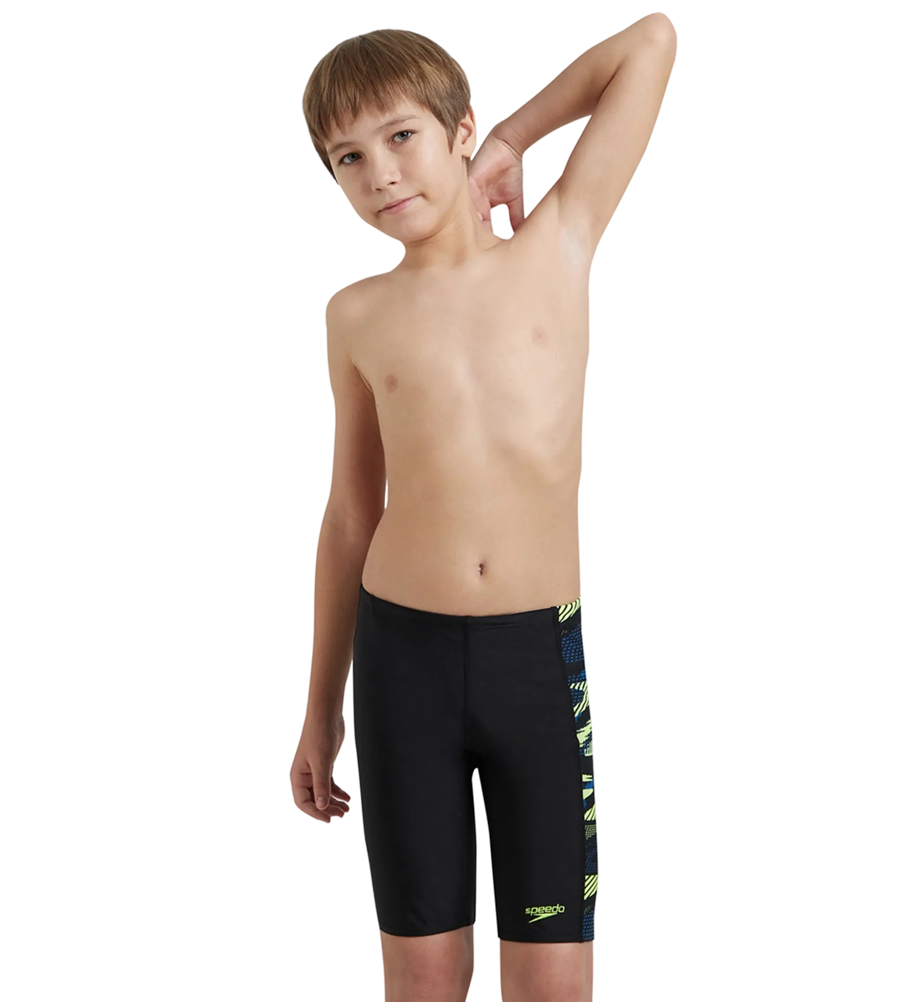 Boy's Endurance10 Side Panel Hyperboom Print Jammer - Black. Turkish Sea & Hyper Yellow - Image 6
