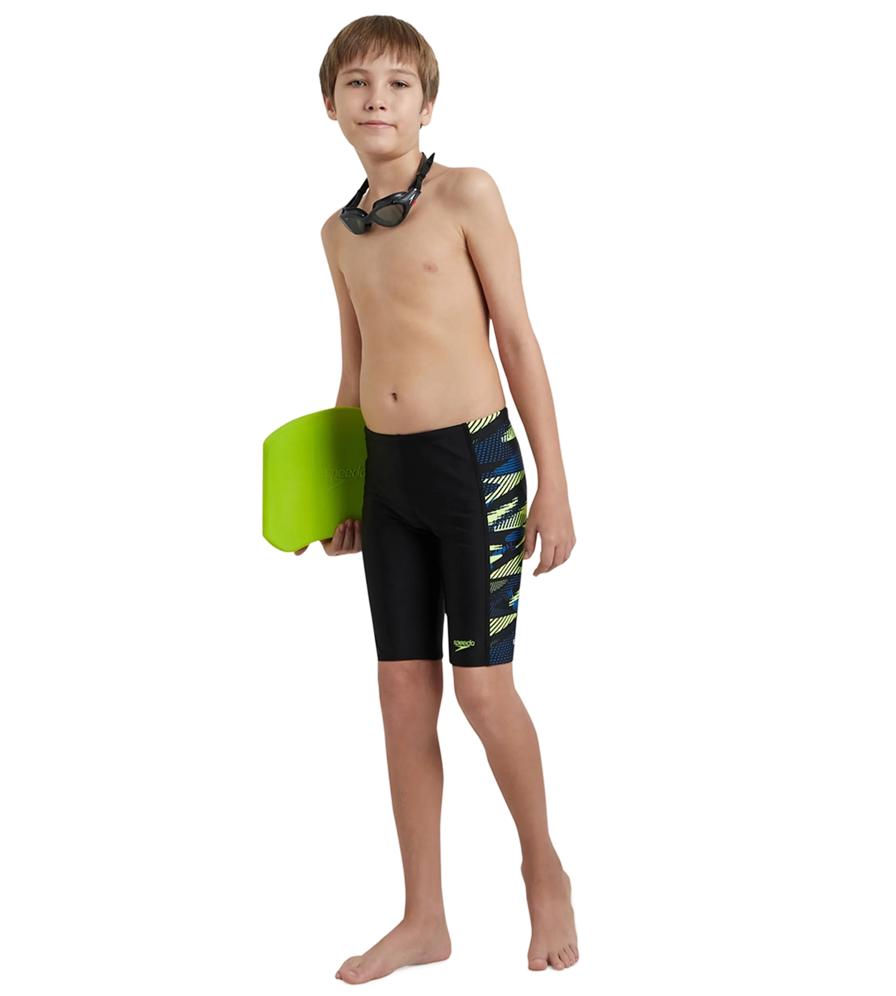 Boy's Endurance10 Side Panel Hyperboom Print Jammer - Black. Turkish Sea & Hyper Yellow - Image 7