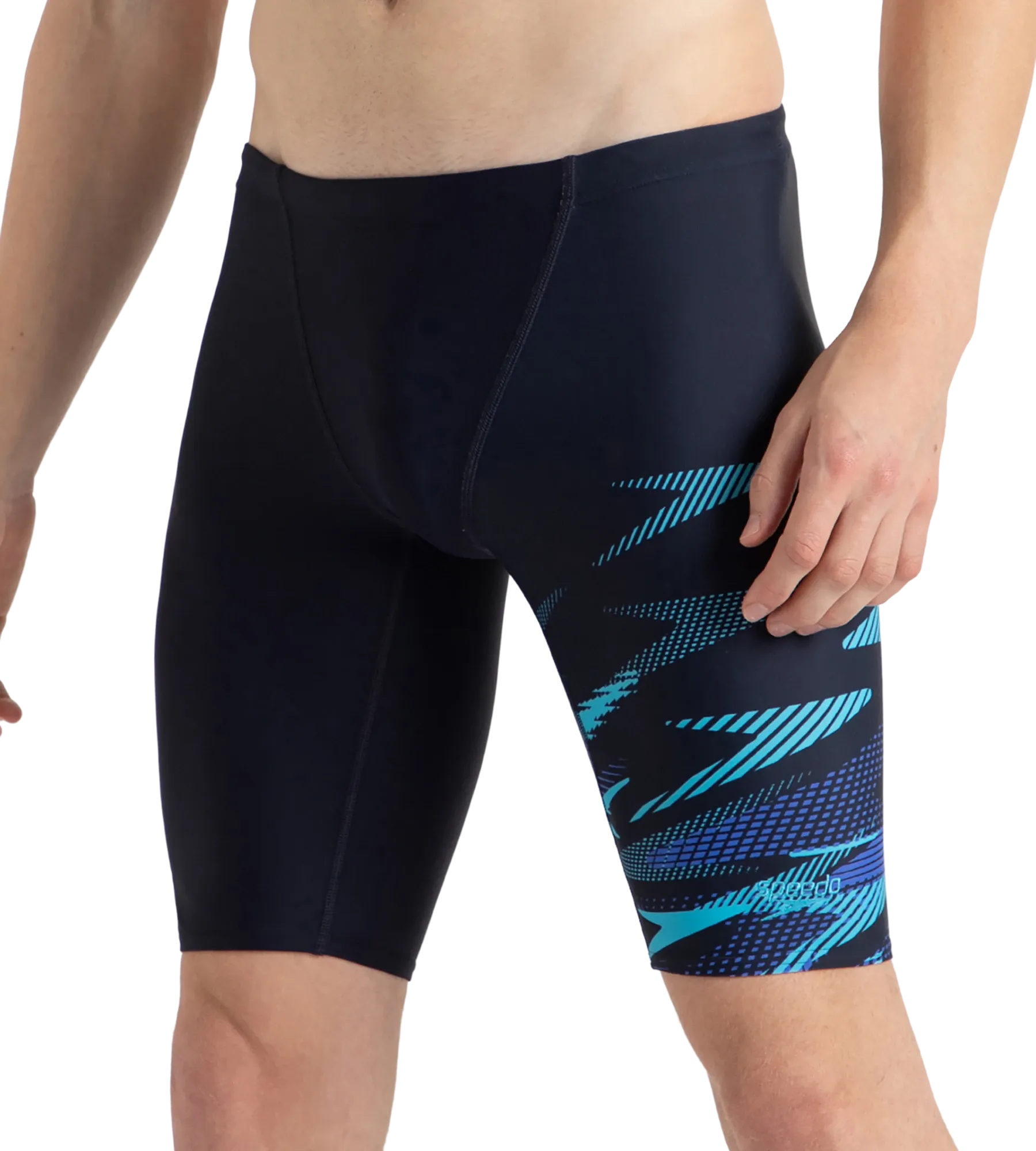 Men's Endurance10 Hyperboom Print V-Cut Jammer - True Navy. Cobalt Pop & Picton Blue