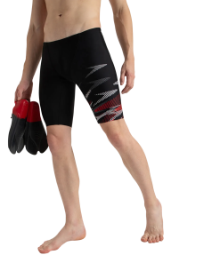 Men's Endurance10 Hyperboom Print V-Cut Jammer - Black. High Risk Red & Monument