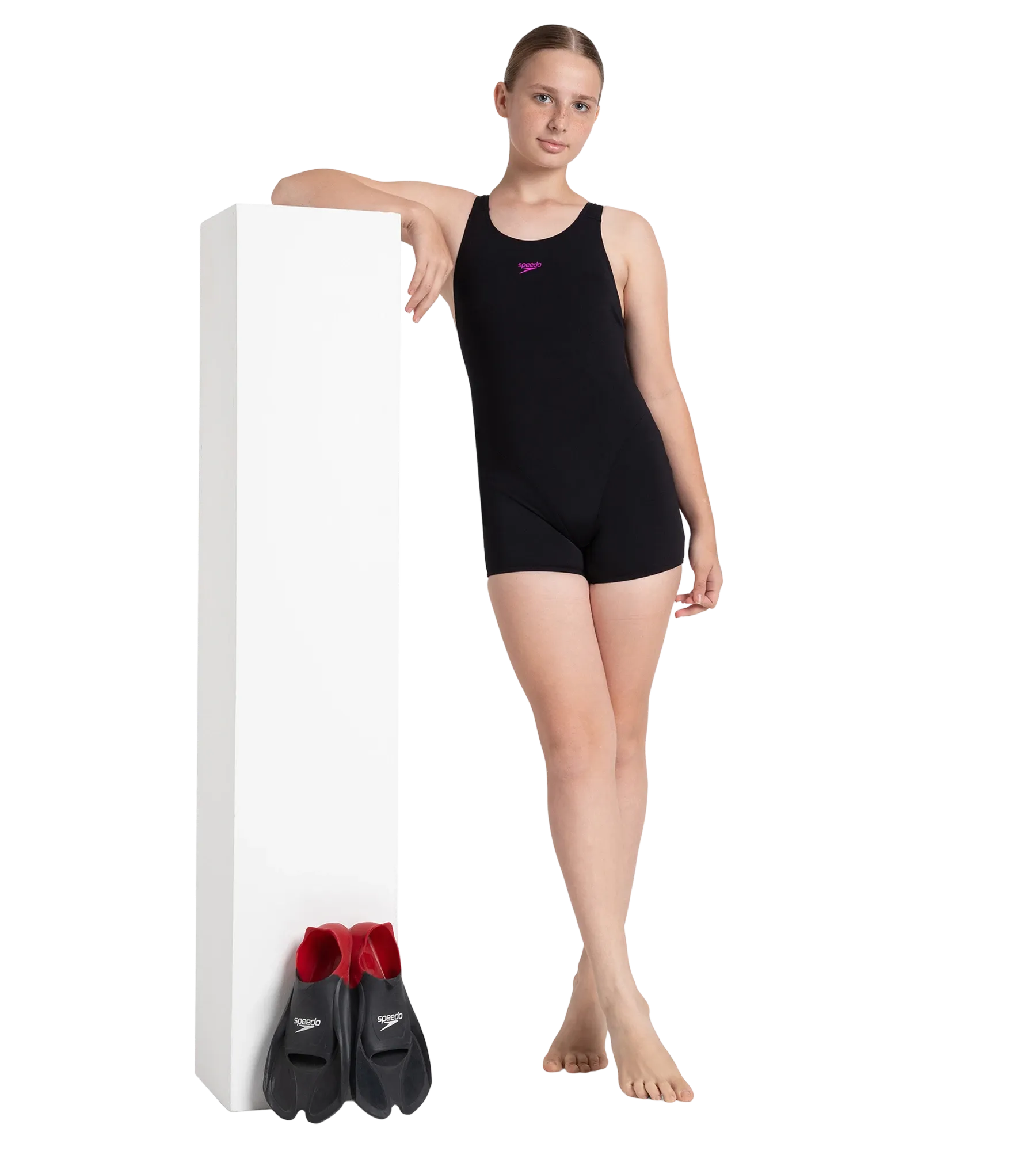 Girl's Endurance+ Essential Splashback Legsuit - Black & Diva - Image 9