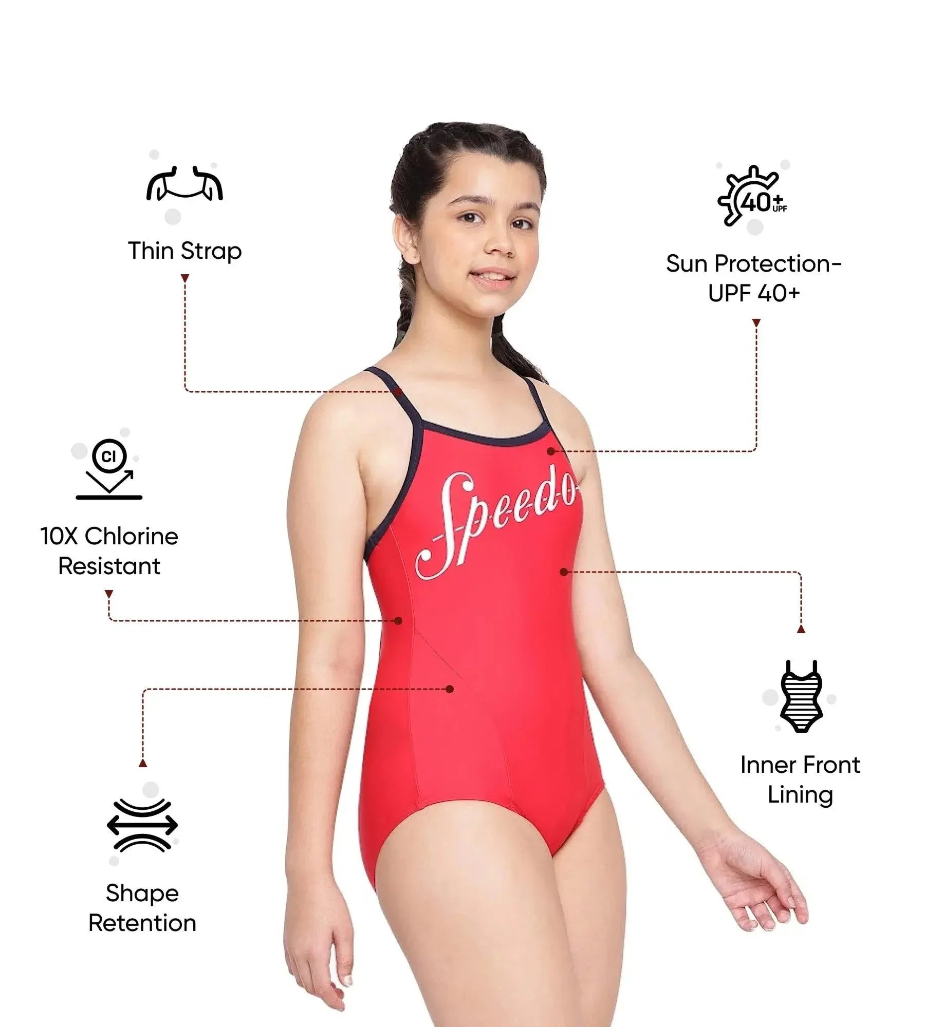 Girl's Endurance 10 Heritage Logo Thinstrap Muscleback One Piece V-Cut Swimsuit - Fed Red & True Navy - Image 2