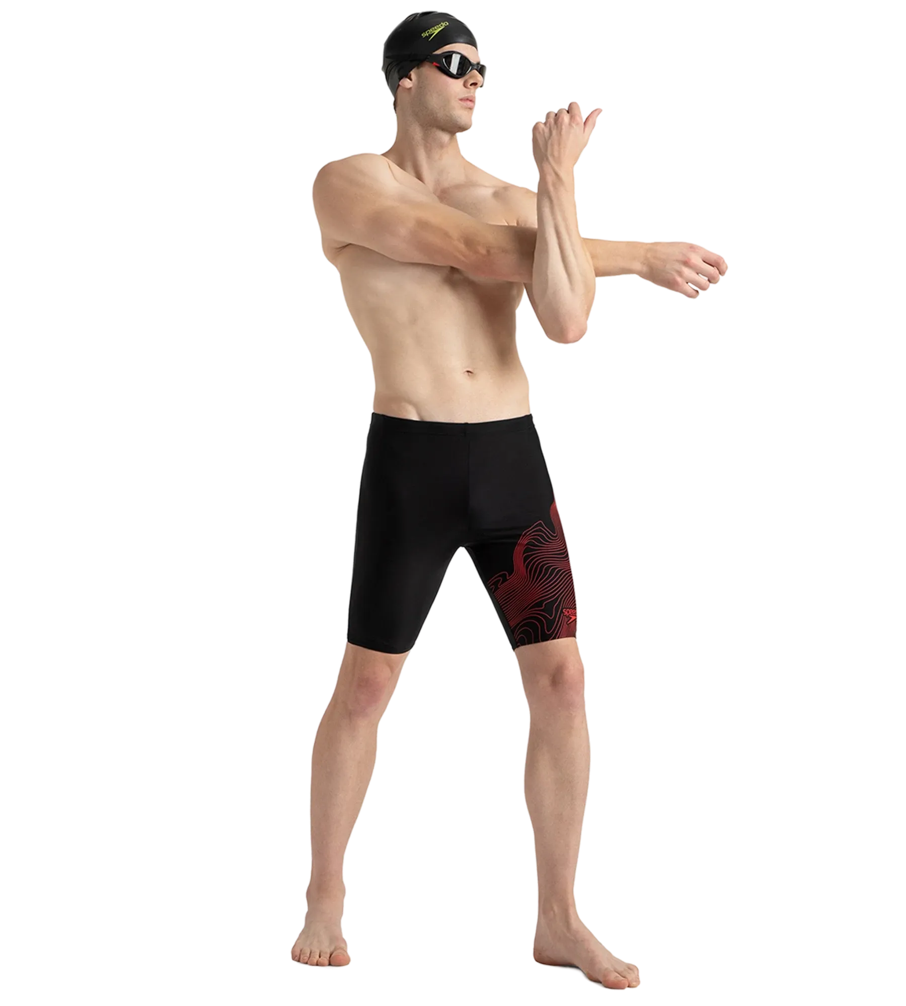 Men's Endurance10 Tide Print Sports Gala Logo Jammer - Black & High Risk Red - Image 7