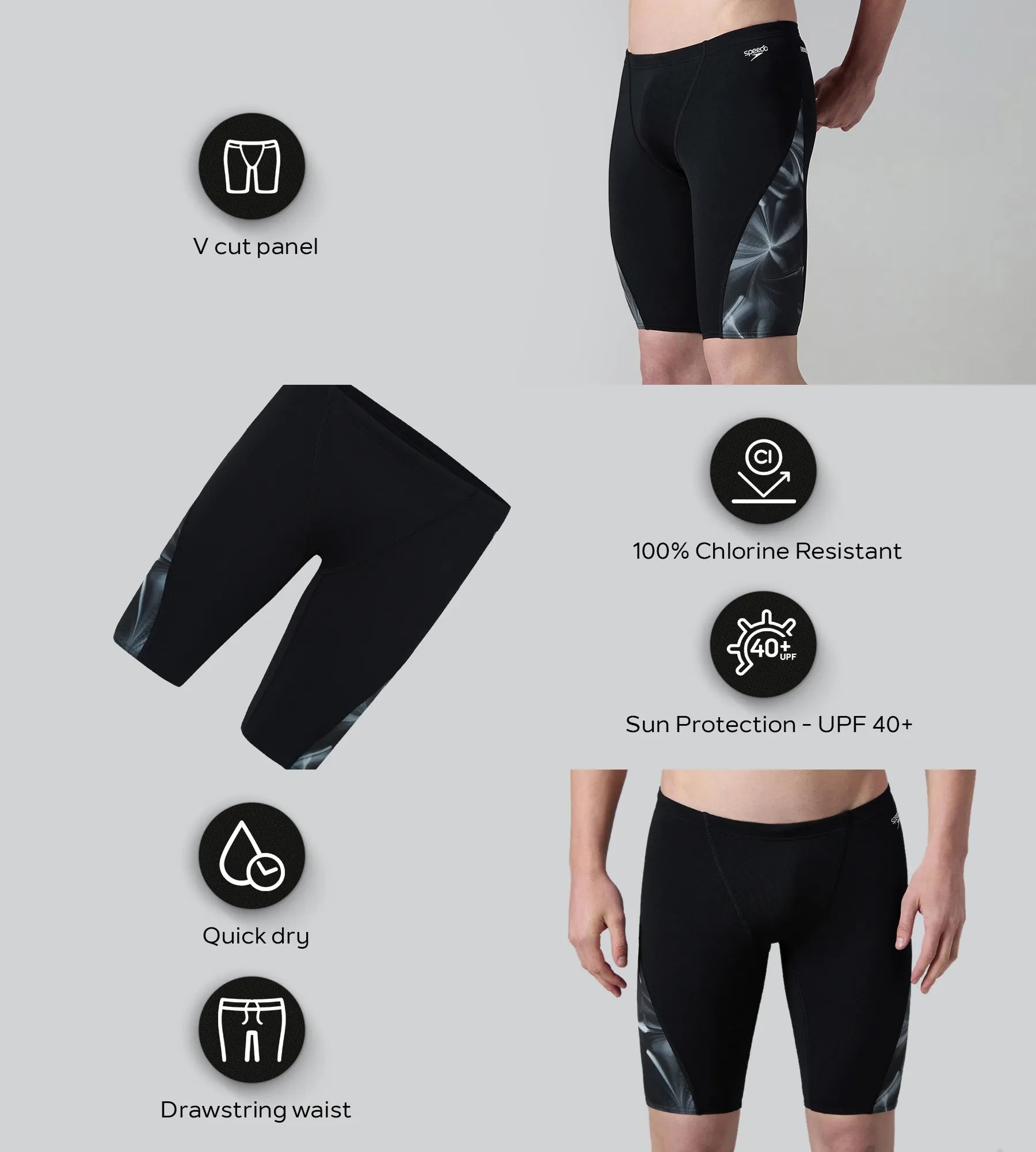 Men's Endurance+ Digital Print V-Cut Jammer - Black & White - Image 2