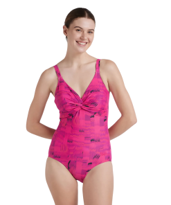 Women's Endurance 10 Brigitte Printed One Piece Swimwear - Black & Wineberry
