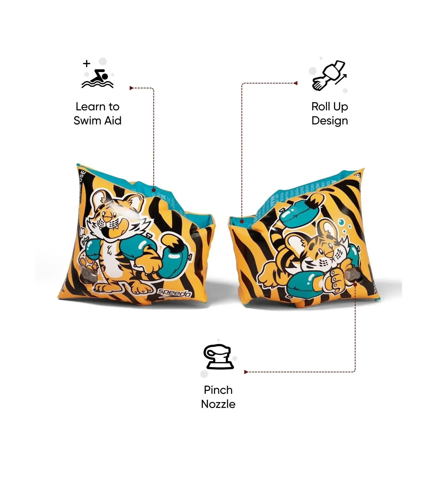Unisex Aanadi Bengali Tiger Print Swim Confidence Armbands For Tot's - Orange & Green - Image 6