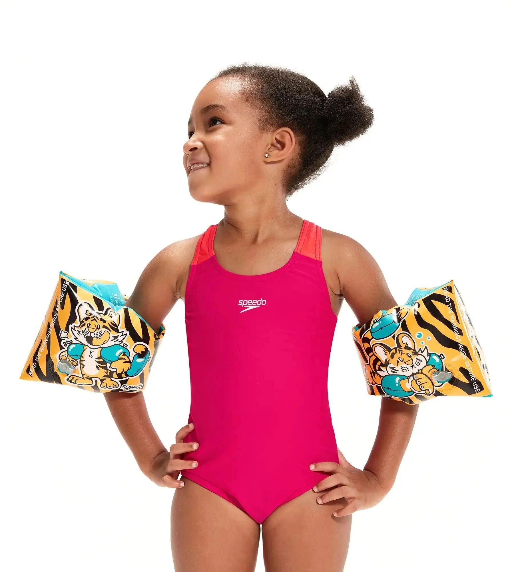 Unisex Aanadi Bengali Tiger Print Swim Confidence Armbands For Tot's - Orange & Green - Image 8