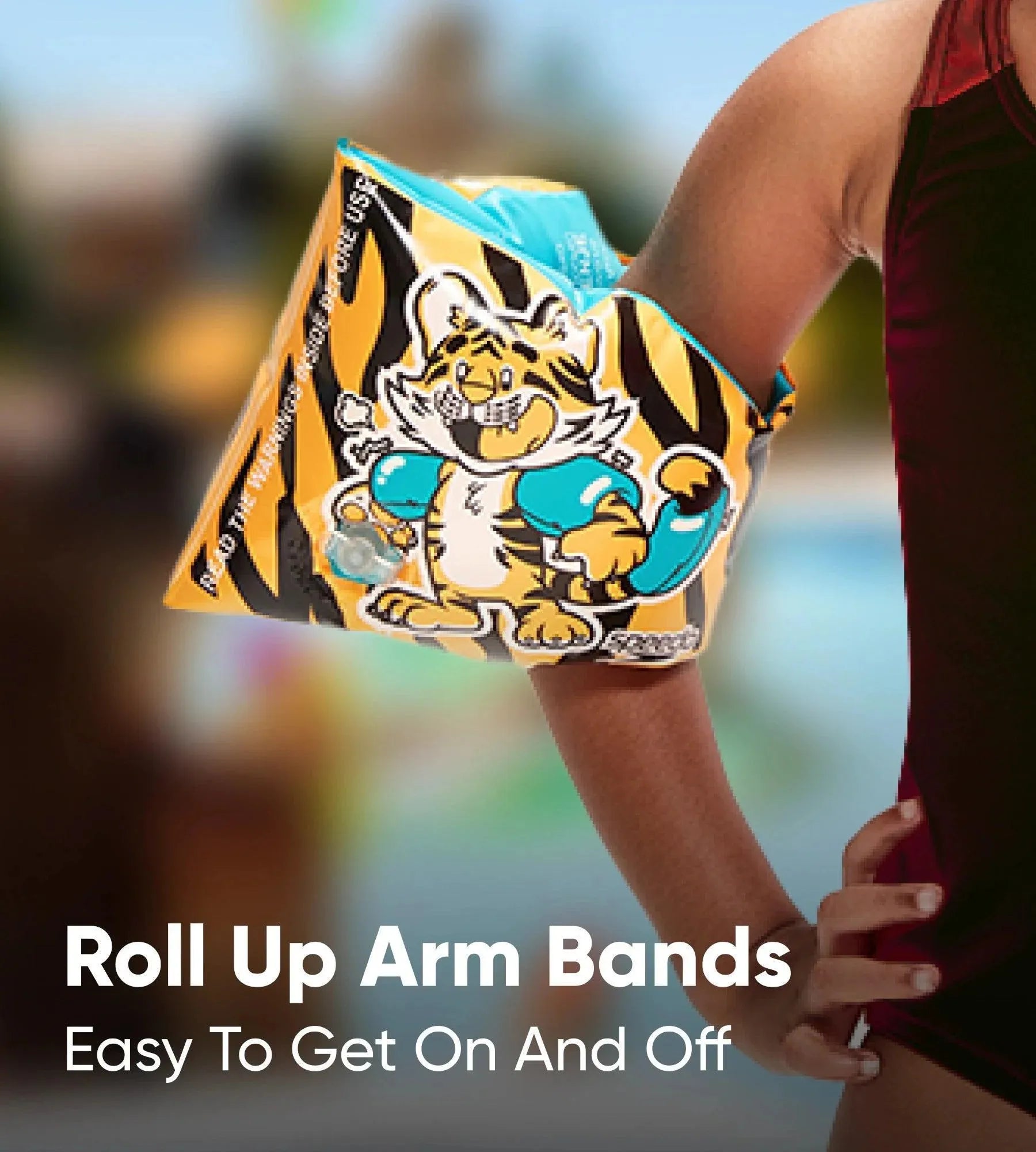 Unisex Aanadi Bengali Tiger Print Swim Confidence Armbands For Tot's - Orange & Green - Image 5
