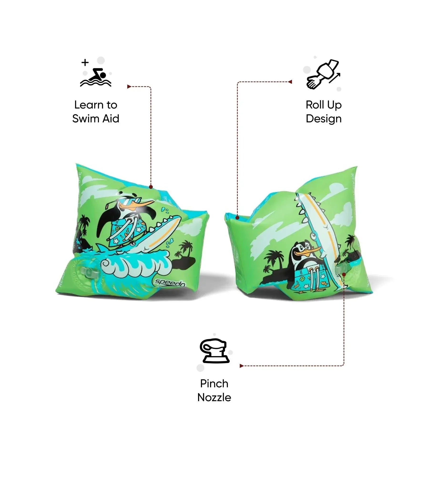 Unisex Chima African Penguin Print Swim Confidence Armbands For Tot's - Green & Blue - Image 3