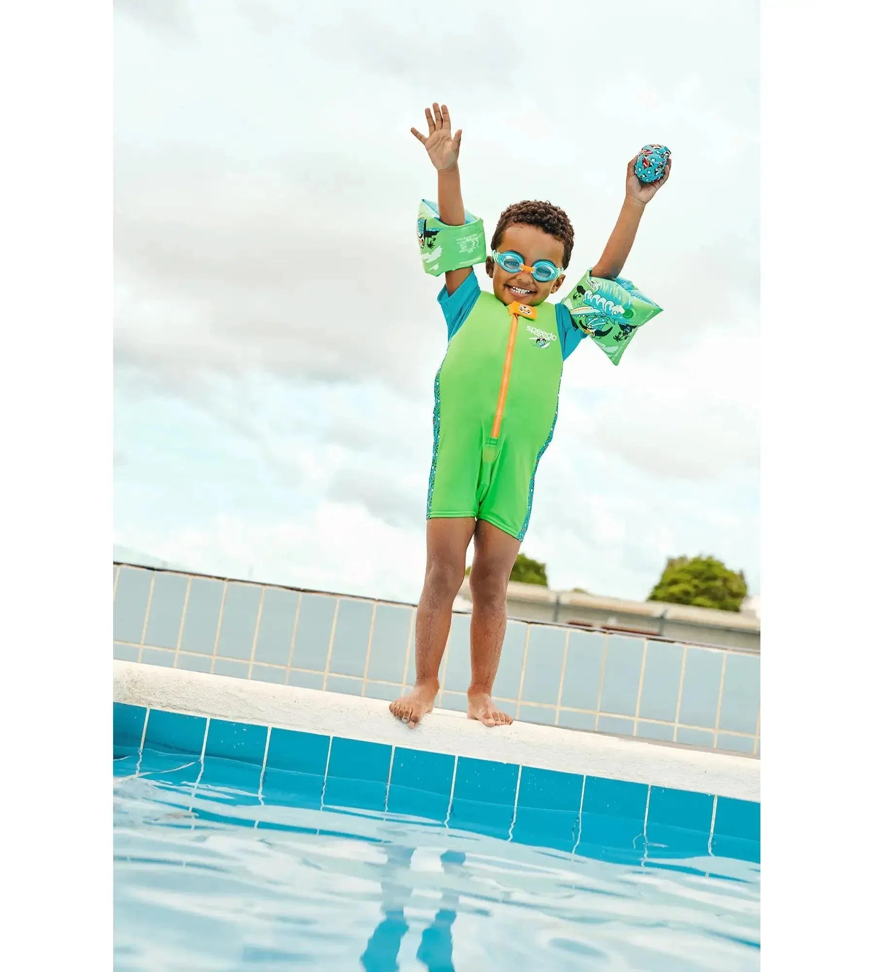 Unisex Chima African Penguin Print Swim Confidence Armbands For Tot's - Green & Blue - Image 2