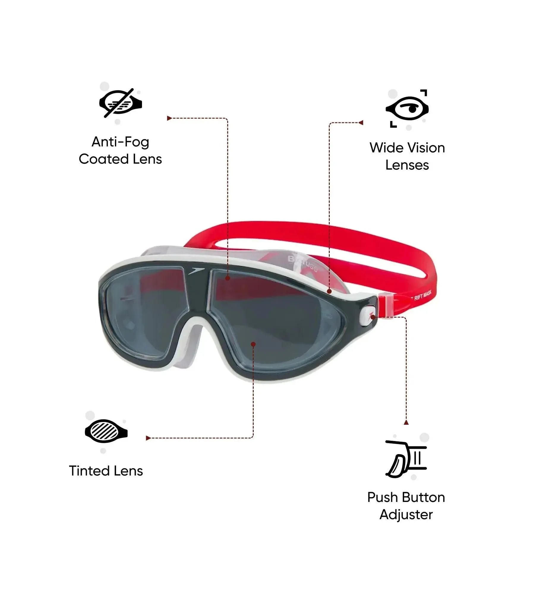 Unisex Adult Rift Smoke-Lens Swim Goggles - Lava Red & Oxid Grey - Image 3