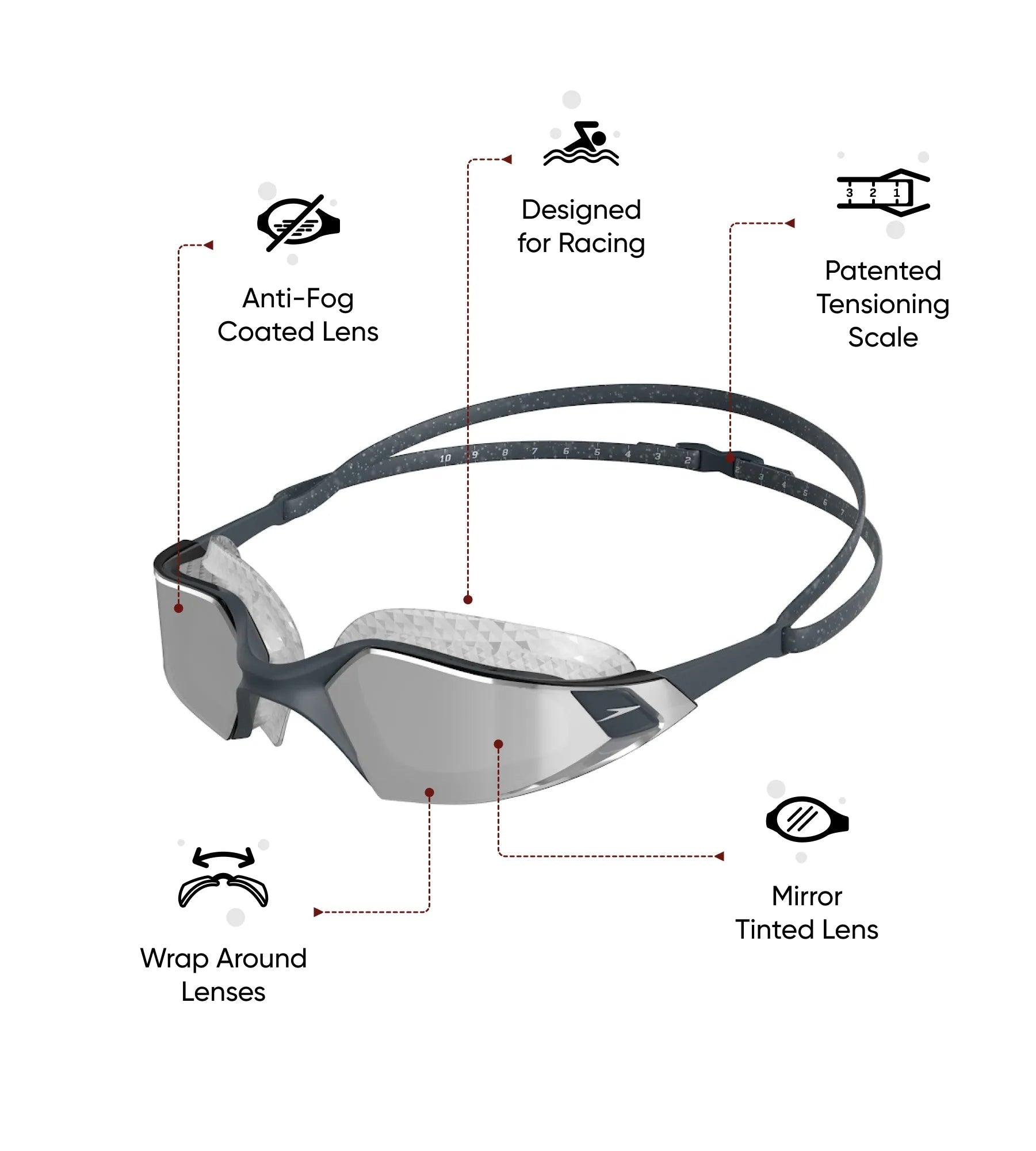 Unisex Adult Aquapulse Pro Mirror-Lens Swim Goggles - Grey & Silver - Image 2
