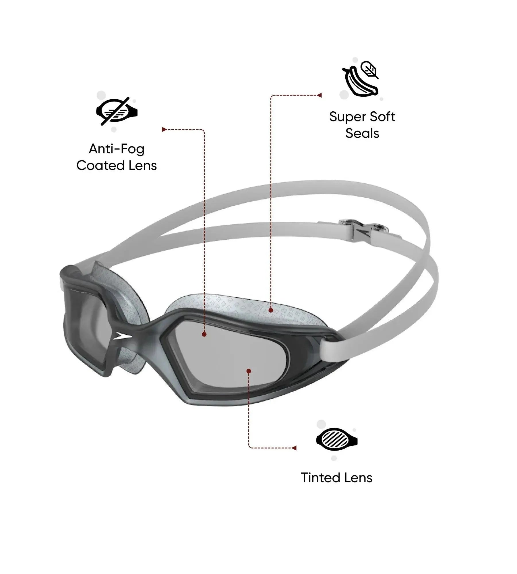Unisex Adult Hydropulse Tint-Lens Swim Goggles - White & Grey - Image 2