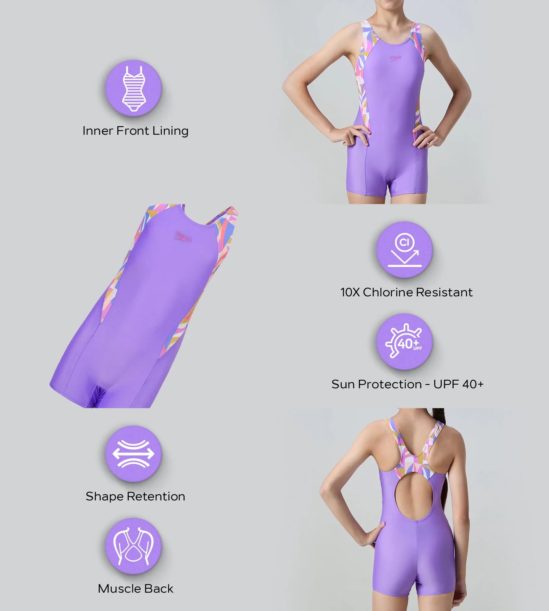 Girl's Endurance10 Print Splice Muscleback Legsuit - Purple Mist & Neon Violet - Image 2