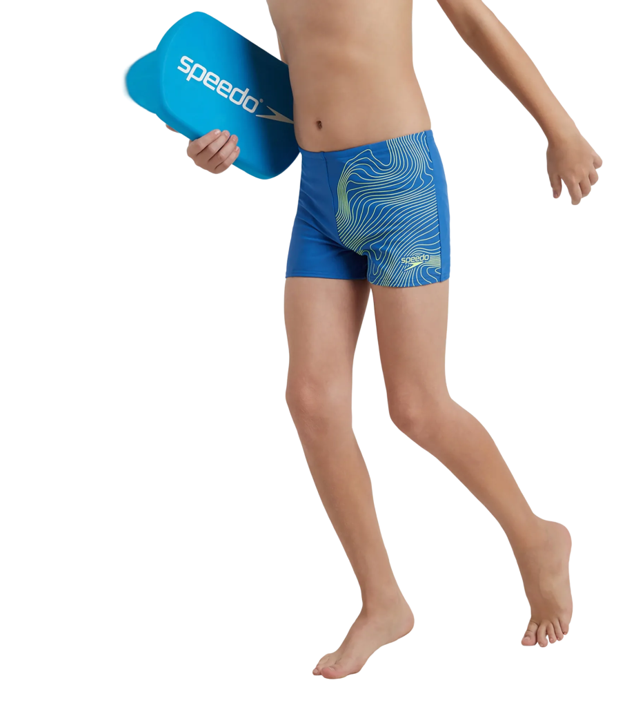 Boy's Enduraflex Tide Print Sports Gala Logo Aquashort - Turkish Sea & Hyper Yellow