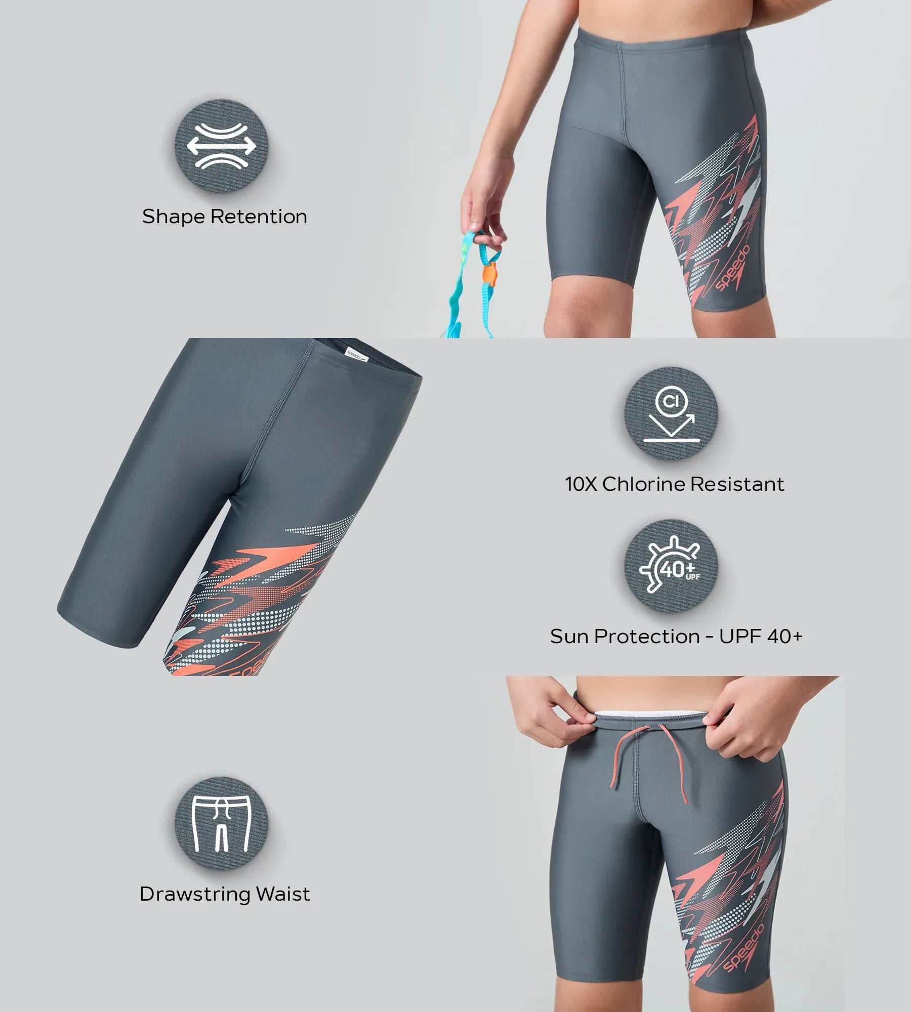 Boy's Endurabrite Medley Gala Logo Jammer - Grey Lead. Tropic Coral & Evening Grey - Image 2