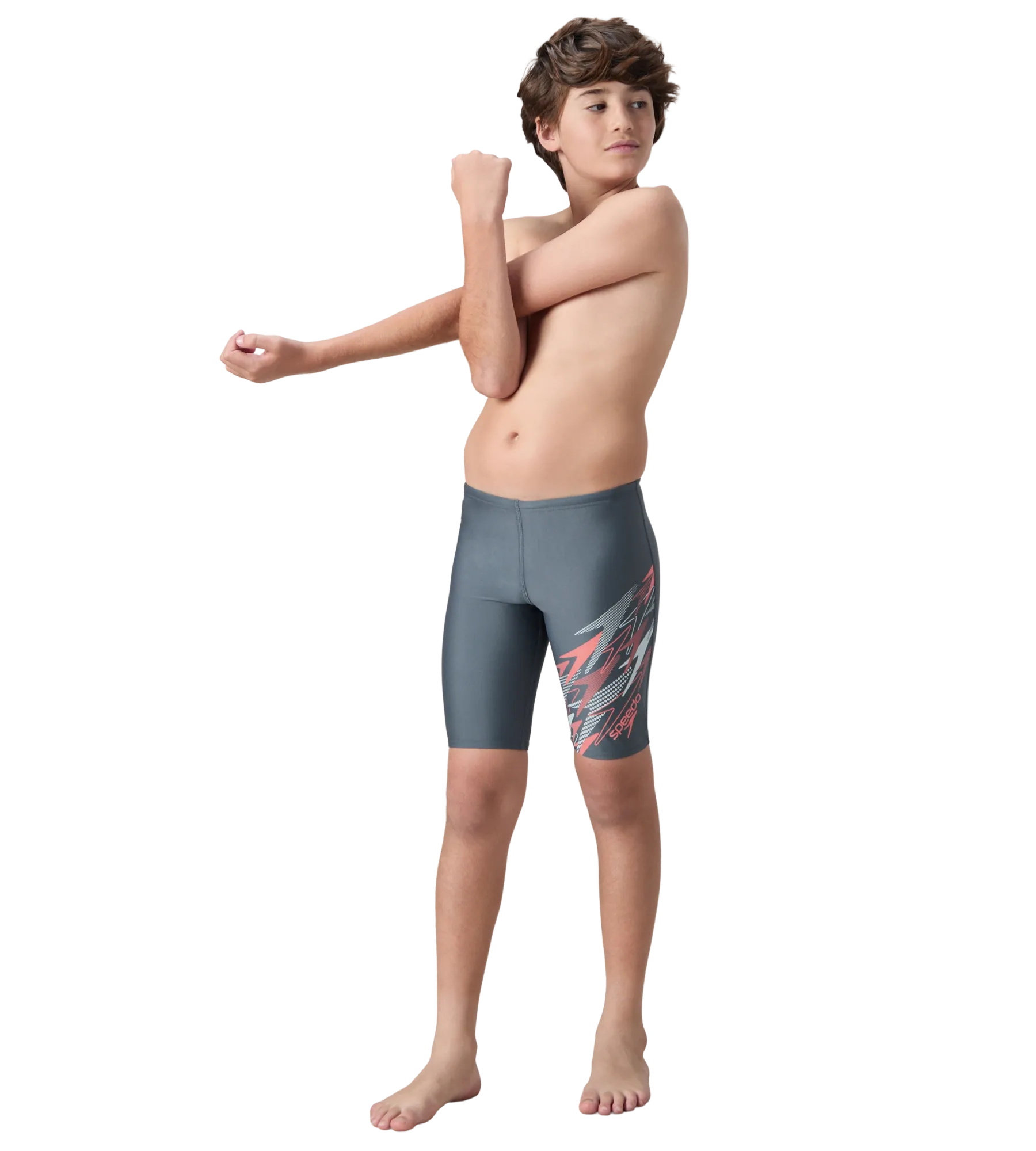 Boy's Endurabrite Medley Gala Logo Jammer - Grey Lead. Tropic Coral & Evening Grey - Image 6