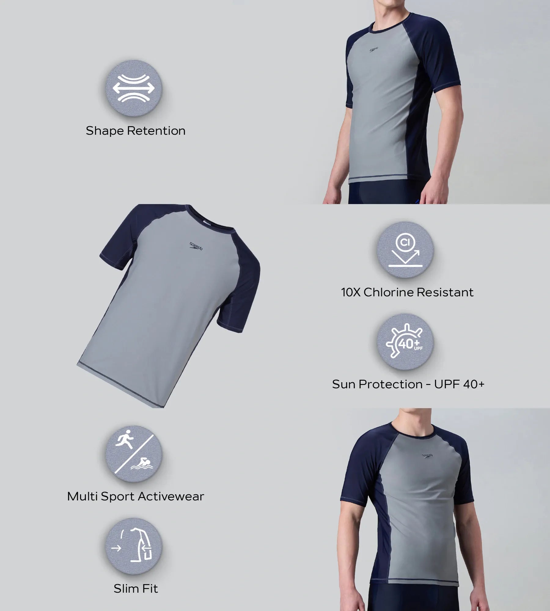 Men's Enduraflex Short Sleeve Suntop - Coin Grey & True Navy - Image 2