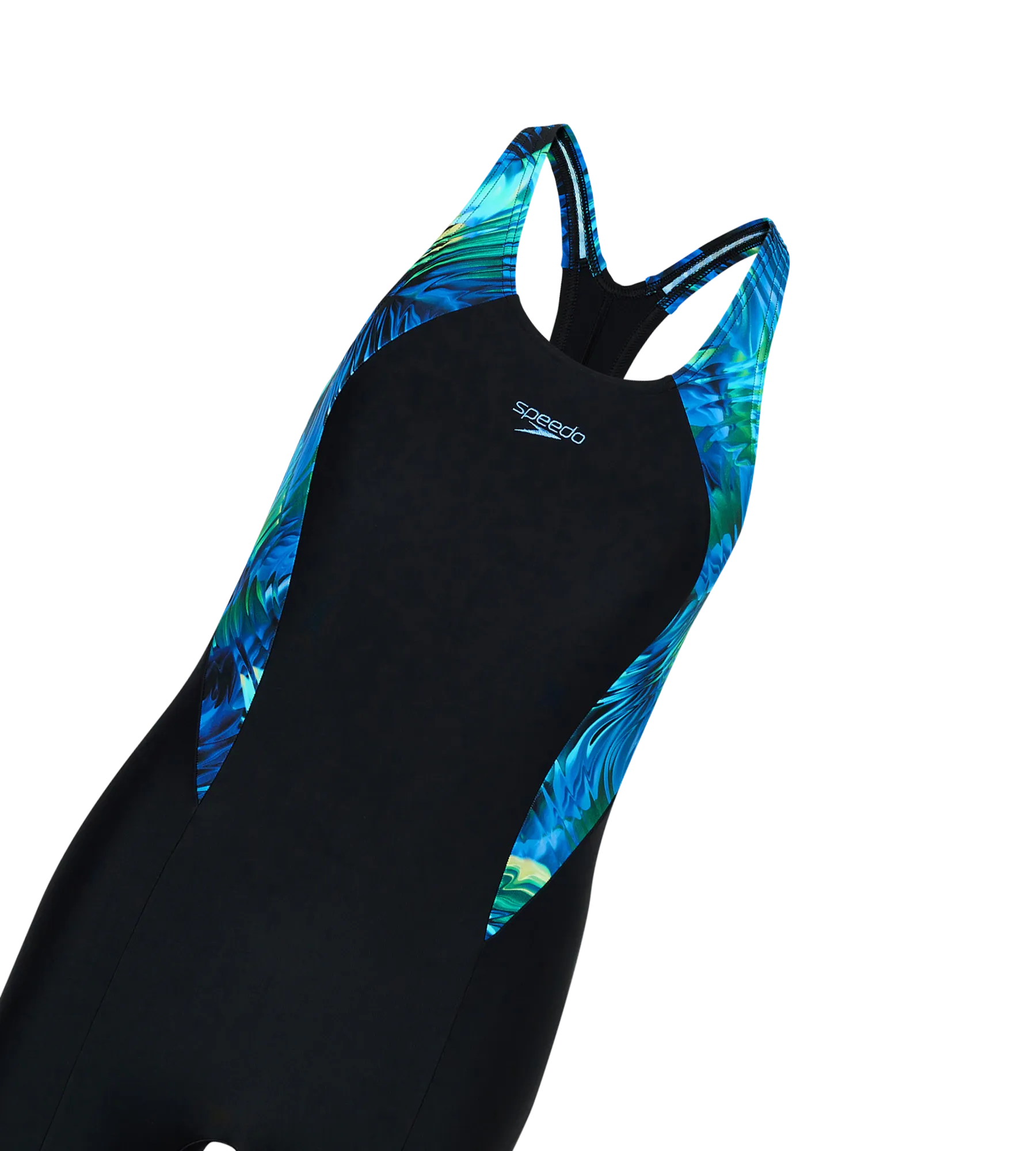 Women's Endurance10 Splice Print Racerback Legsuit - Black & Periwinkle Blue - Image 11