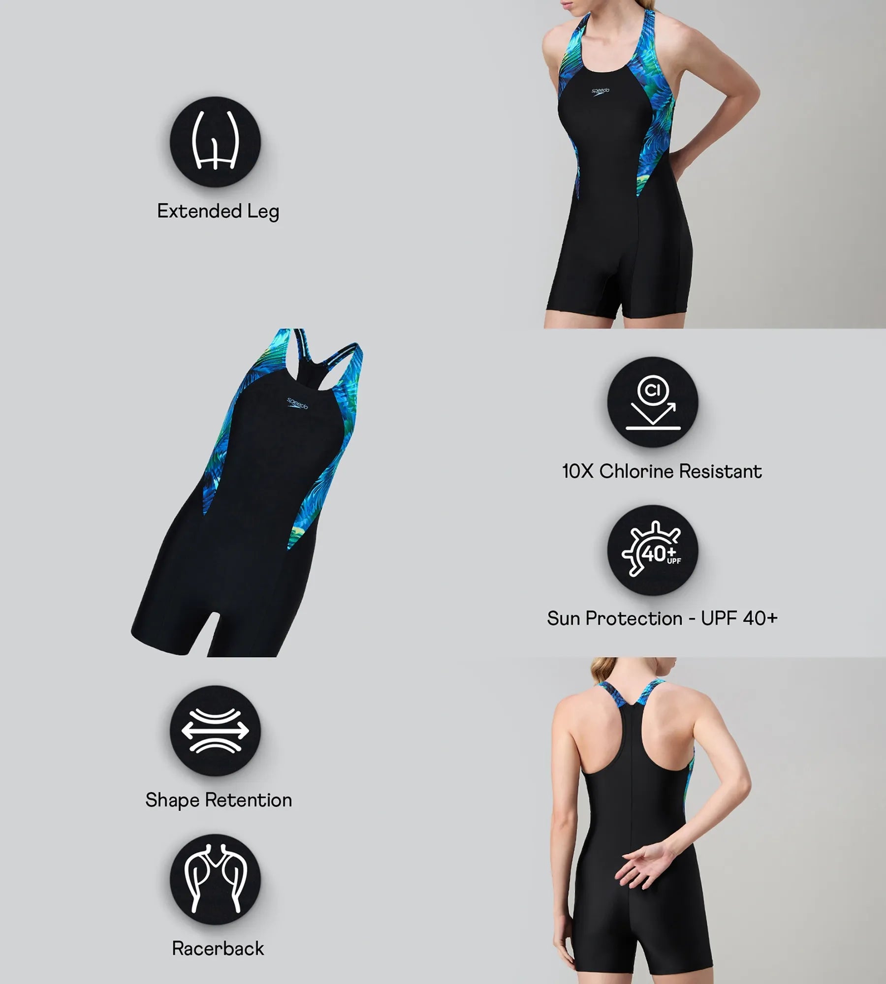 Women's Endurance10 Splice Print Racerback Legsuit - Black & Periwinkle Blue - Image 2