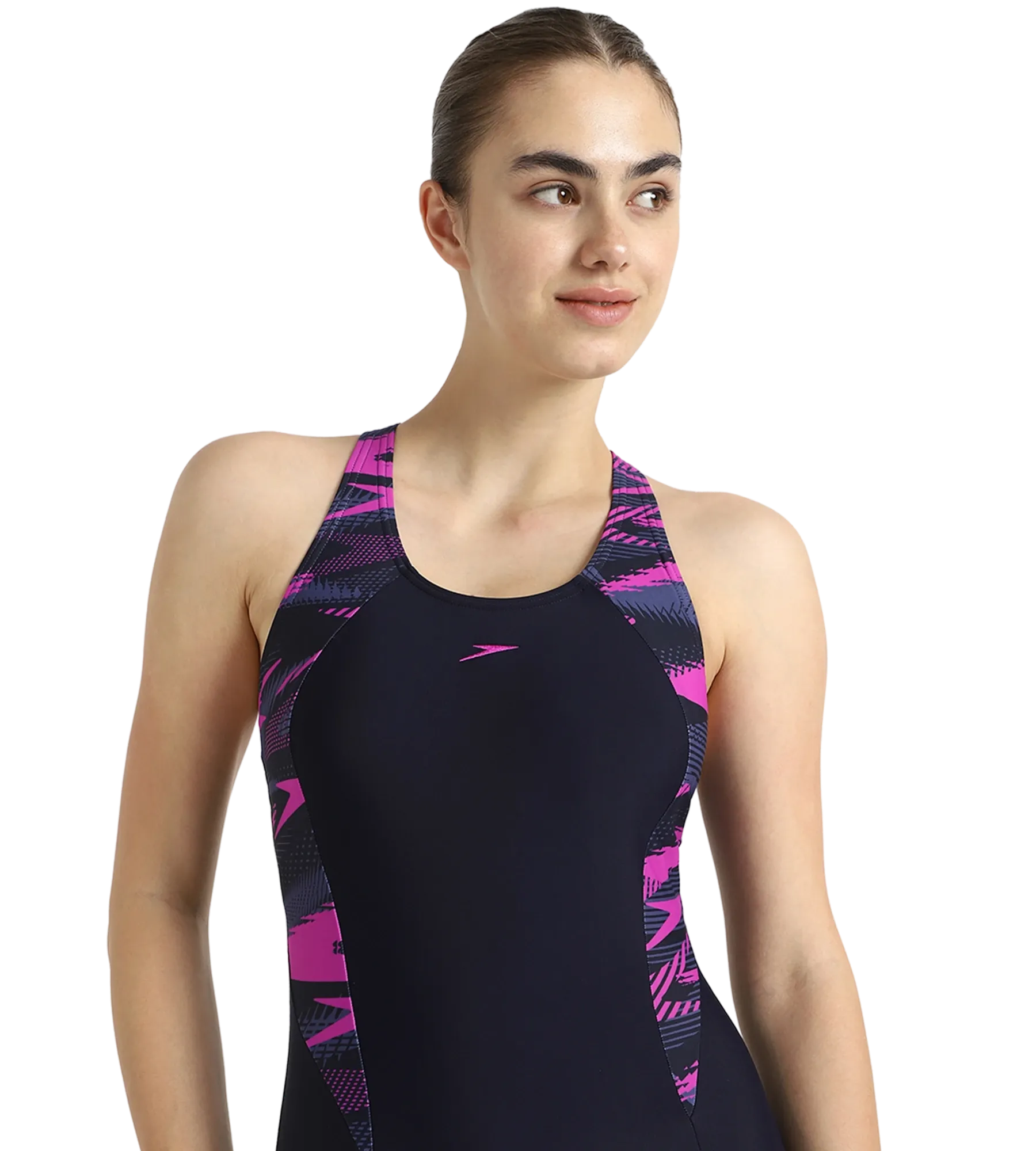 Women's Endurance10 Hyperboom Printed Splice Racerback Legsuit - True Navy. Hapuna Blue & Diva - Image 9