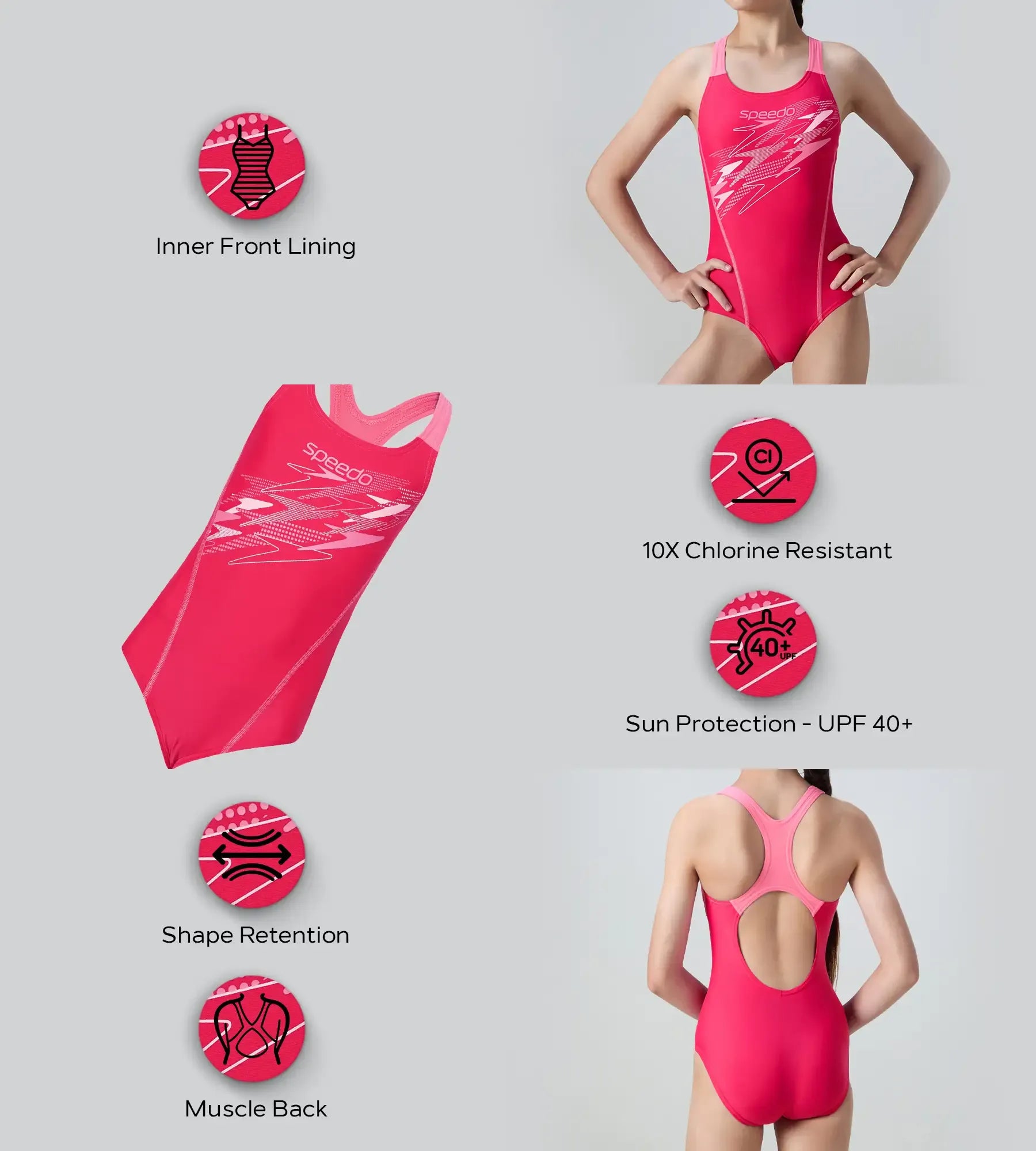 Gir's Enduraflex Medley Print Muscleback V-Cut One Piece Swimsuit - Ruby & Pink Lemonade - Image 2