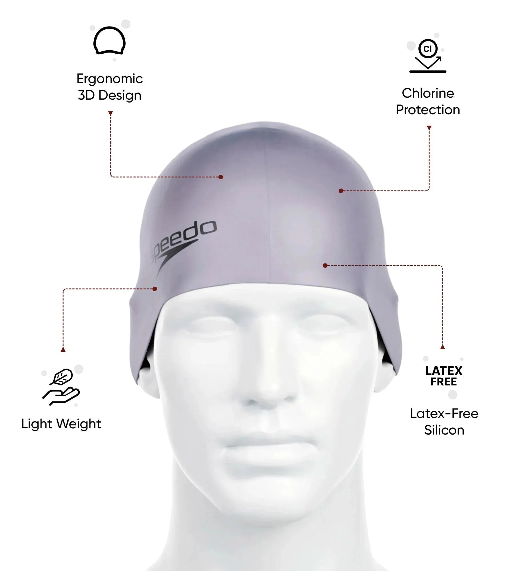 Unisex Moulded Silicone Swim Cap For Men and Women - Grey - Image 2