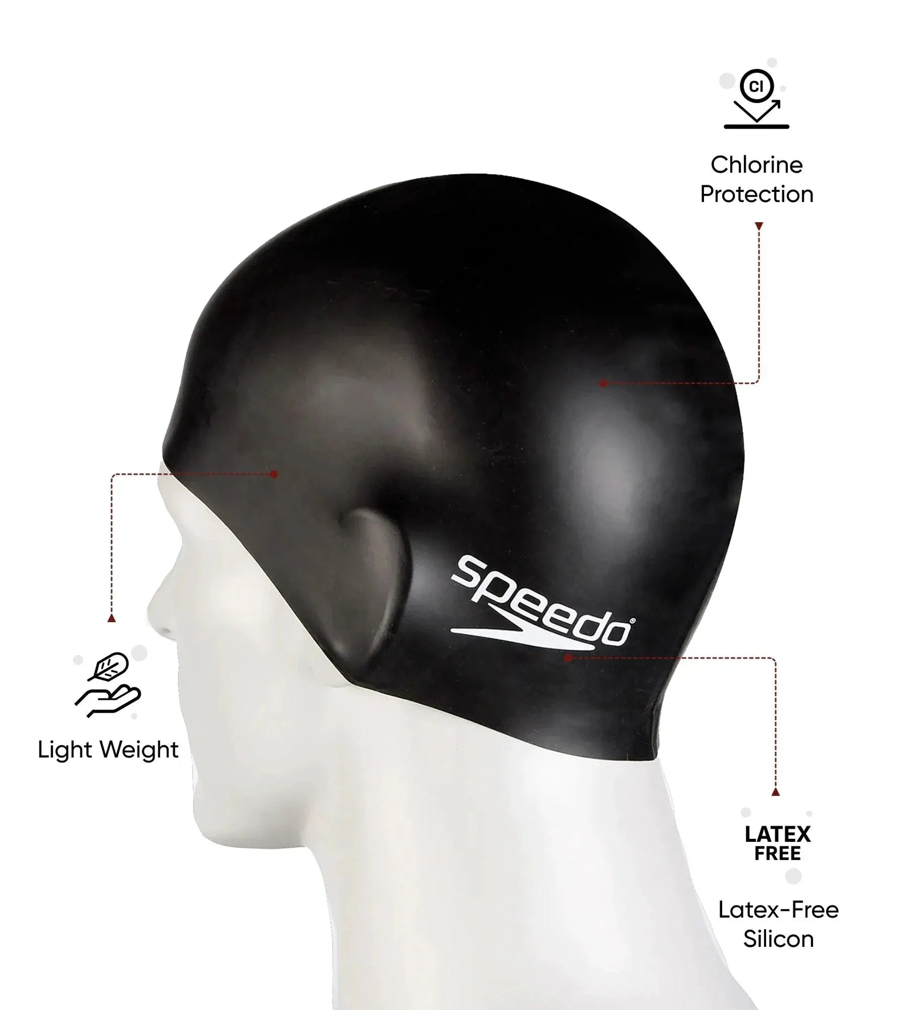 Unisex Flat Silicone Swim Cap For Men and Women - Black - Image 6