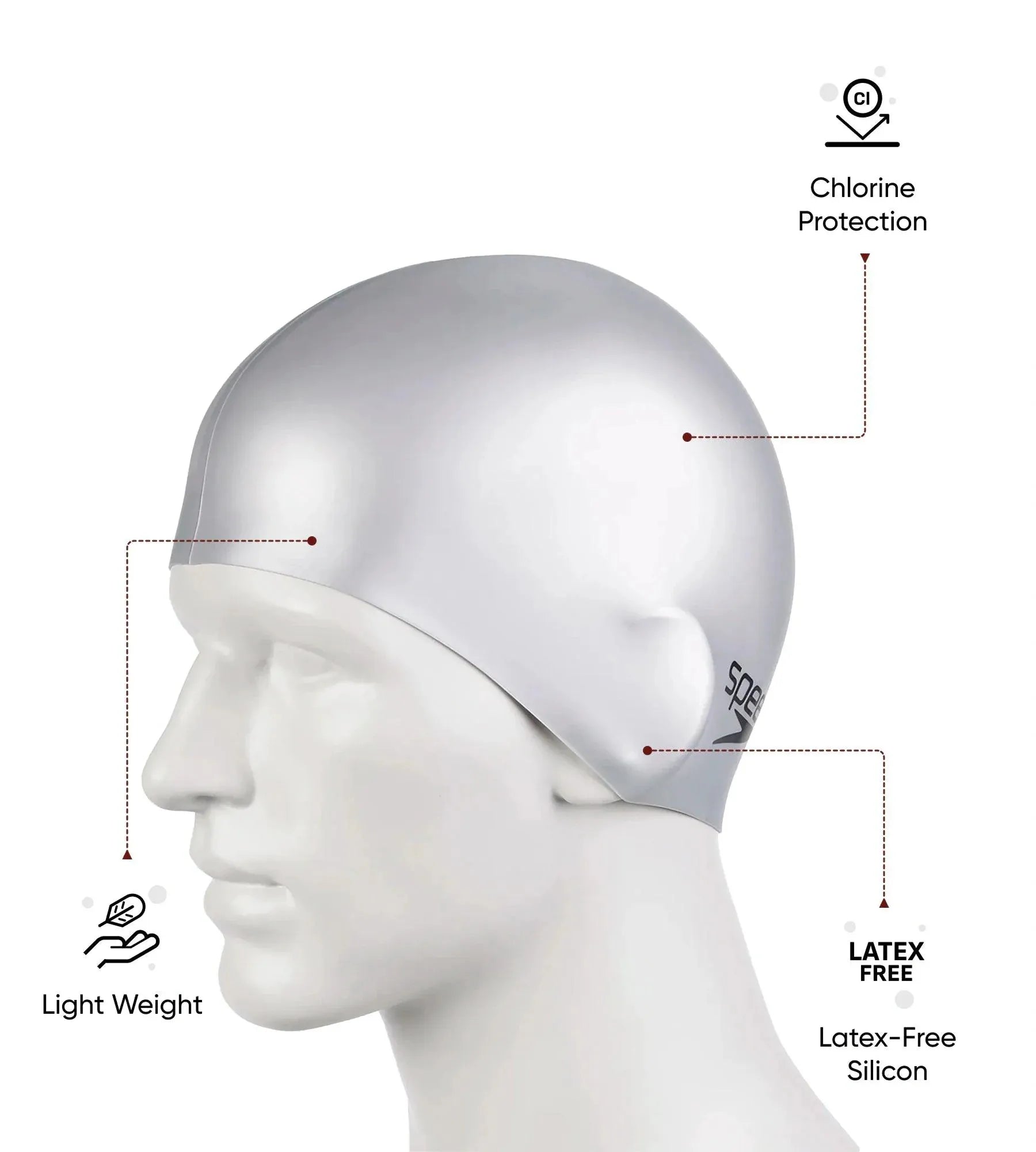 Unisex Flat Silicone Swim Cap For Men and Women - Silver - Image 2