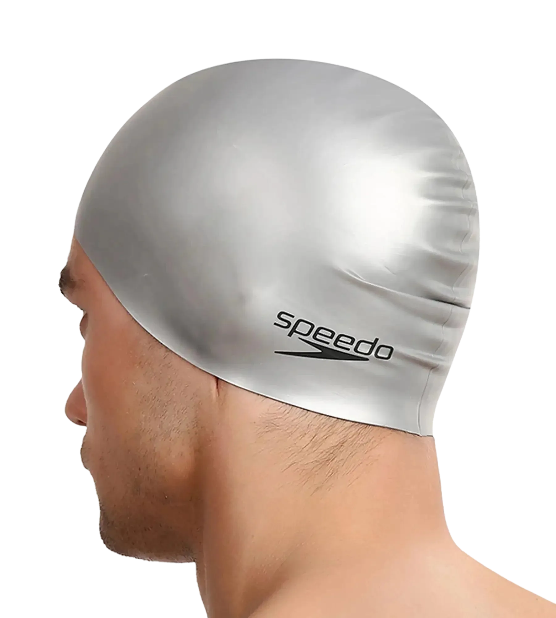 Unisex Flat Silicone Swim Cap For Men and Women - Silver - Image 3