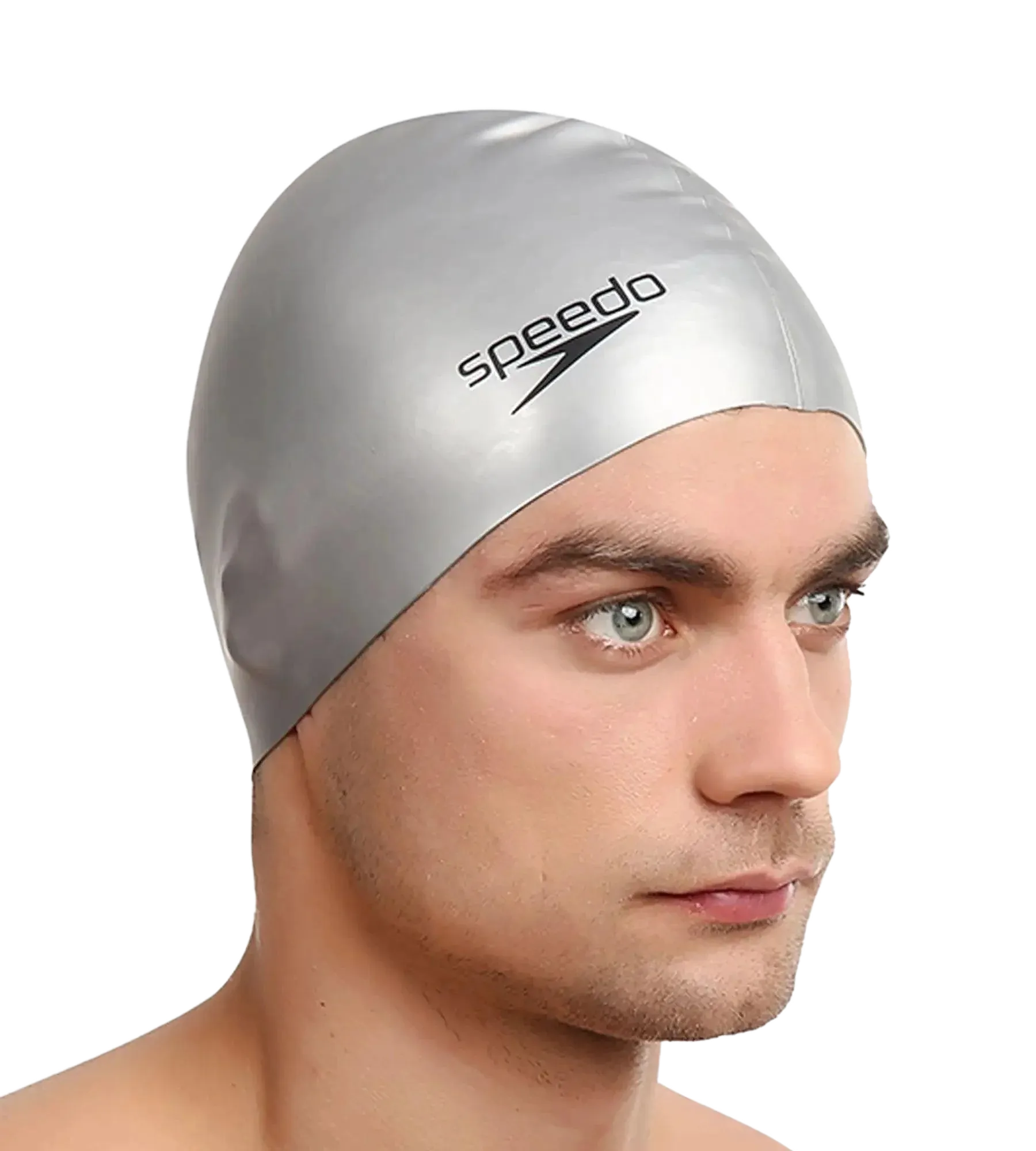 Unisex Flat Silicone Swim Cap For Men and Women - Silver - Image 5