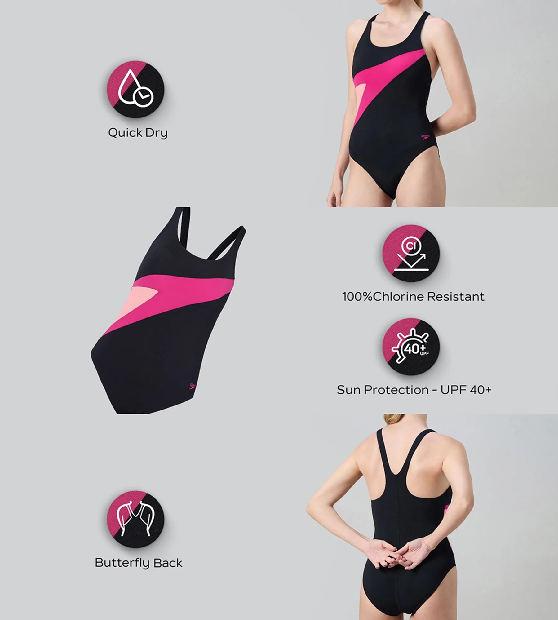Women's Endurance+ Hyperboom Butterfly Back V-Cut One Piece Swimsuit - Black & Ruby - Image 2