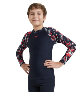 Boy's Endurance 10 Glitchamp Long Sleeve Suntop - True Navy & Lava Red