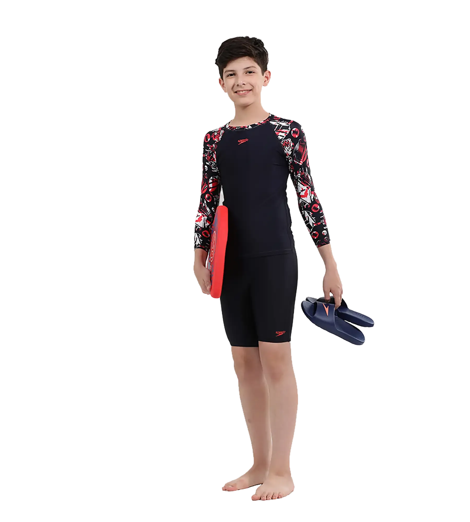 Boy's Endurance 10 Glitchamp Long Sleeve Suntop - True Navy & Lava Red - Image 22